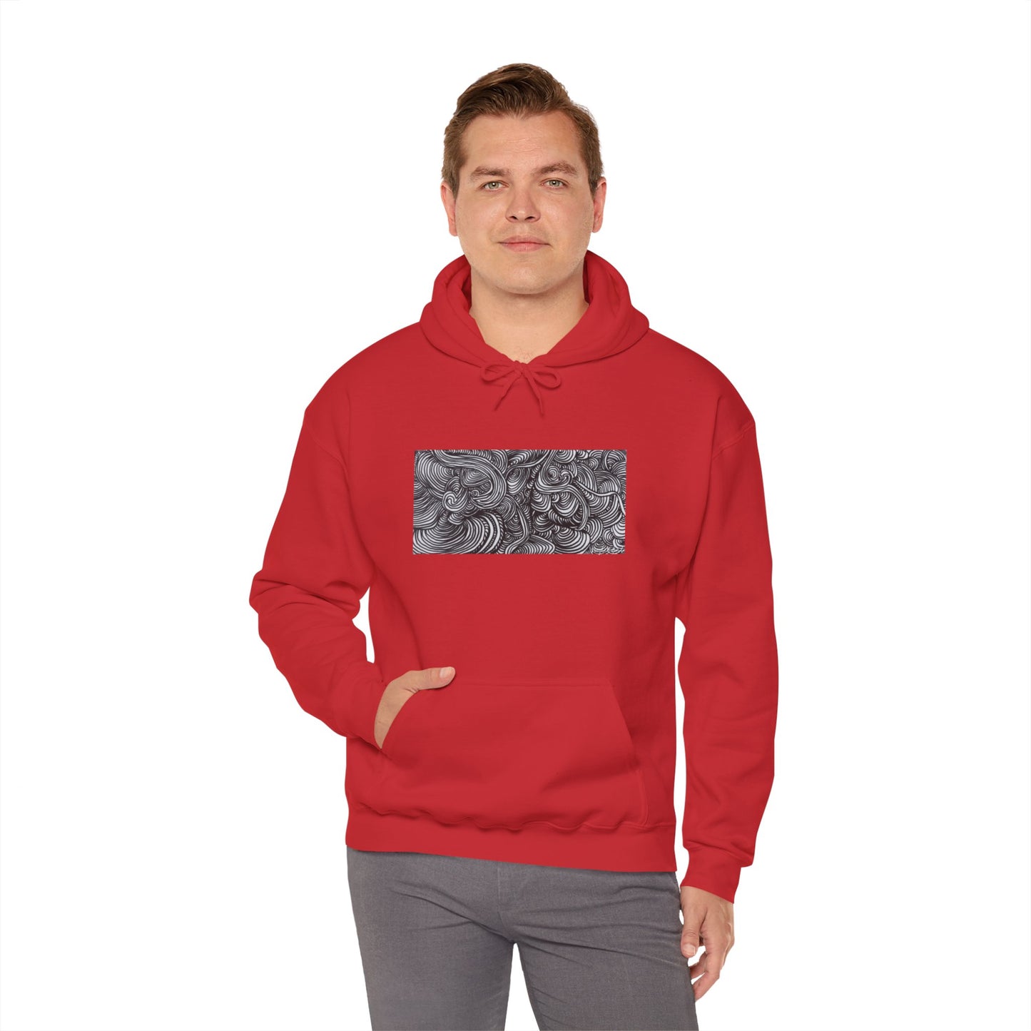 Unisex Heavy Blend™ Original Minimalist Line Art Midsize Print Hooded Sweatshirt - Liquid