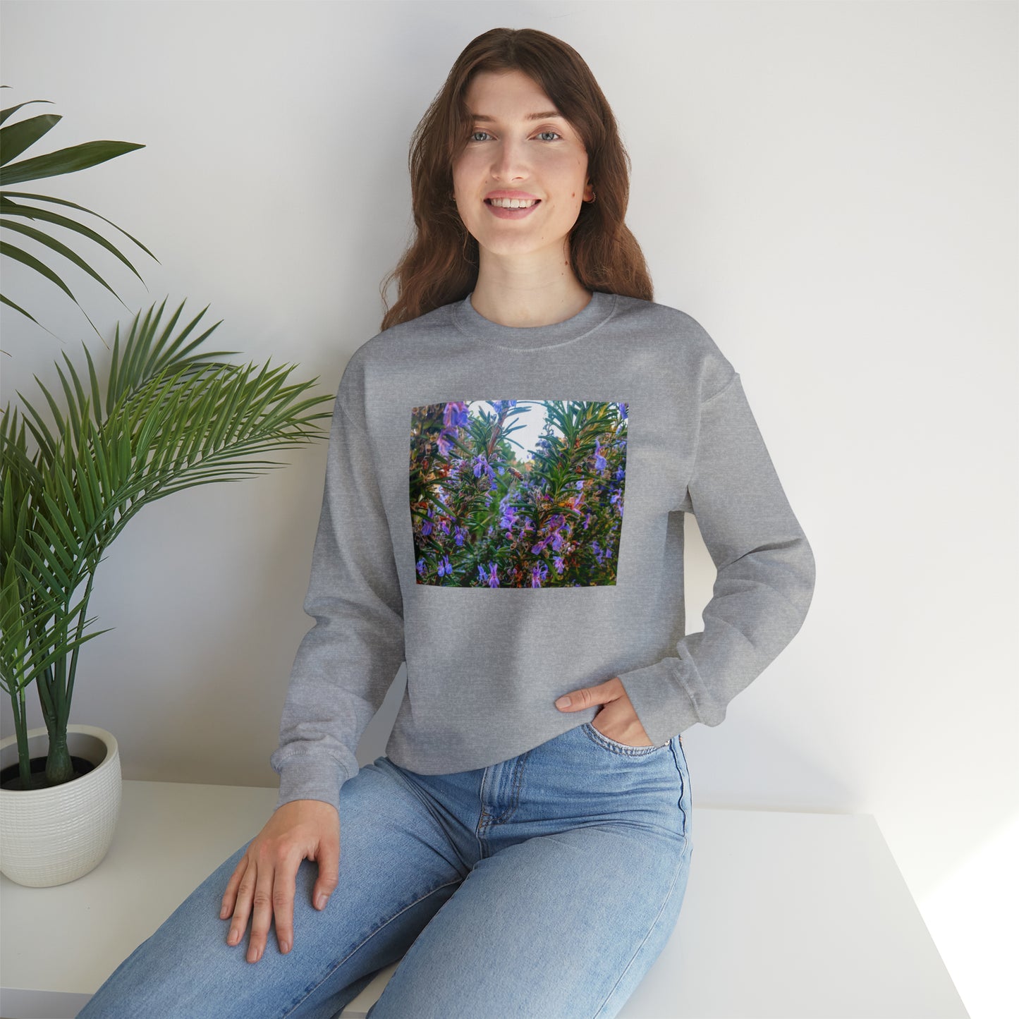 Unisex Heavy Blend™ Crewneck Rosemary Bee Pollinator Sweatshirt