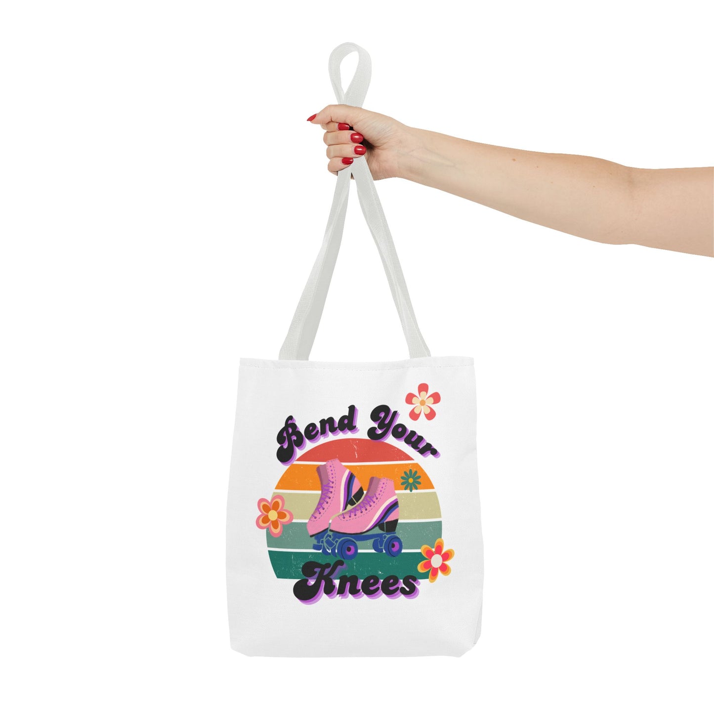 Unisex Retro Vibes Bend Your Knees Skate Day Tote Bag - White