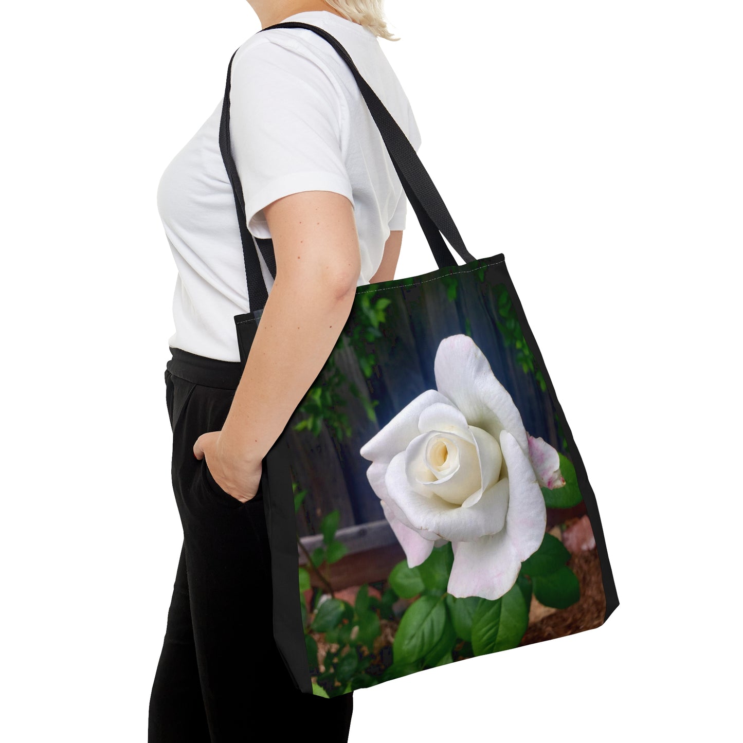 Unisex Sugar Moon Hybrid Tea White Rose Tote Bag