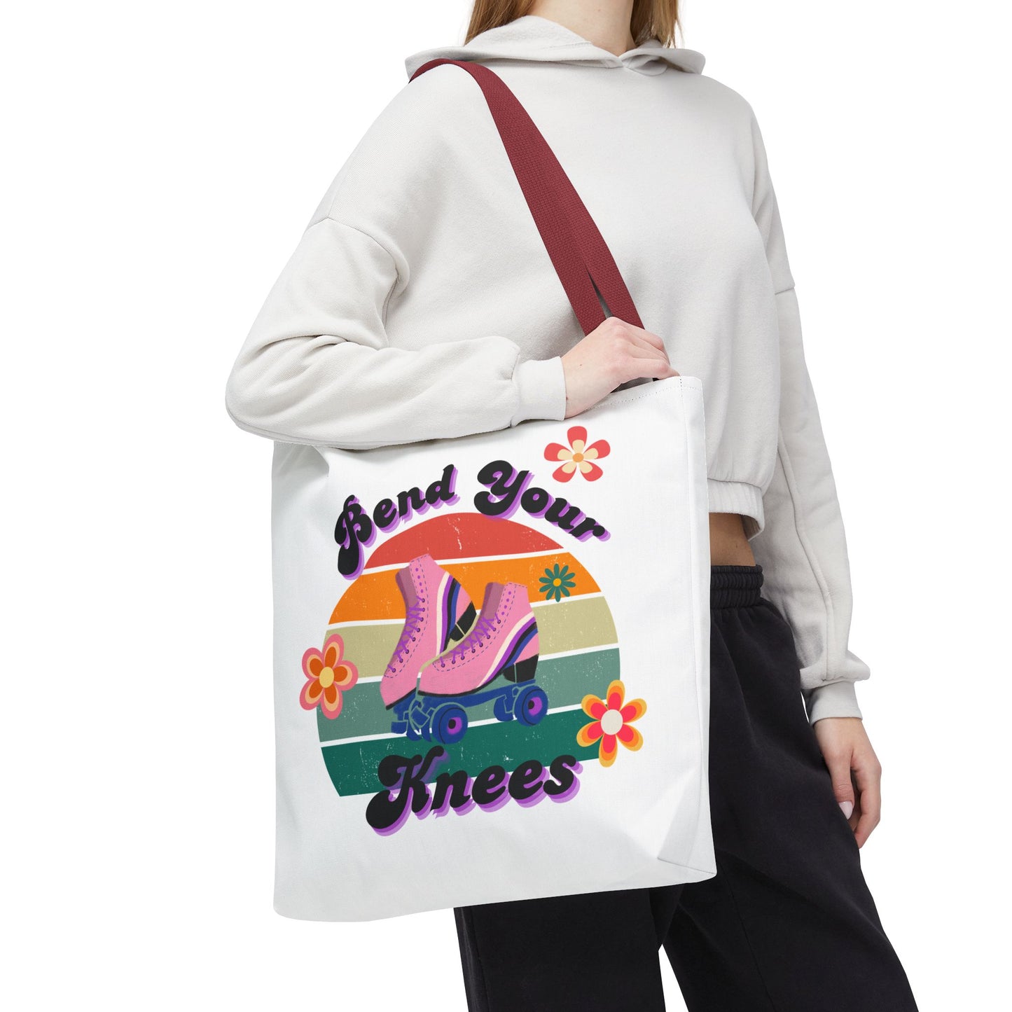 Unisex Retro Vibes Bend Your Knees Skate Day Tote Bag - White