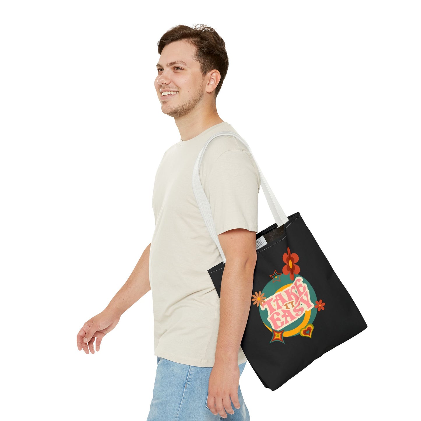 Unisex Retro Vibes Back To School Take It Easy Tote Bag Reusable Grocery Bag Everyday Carry Tote Bag For Errands Travel Shopping Bag