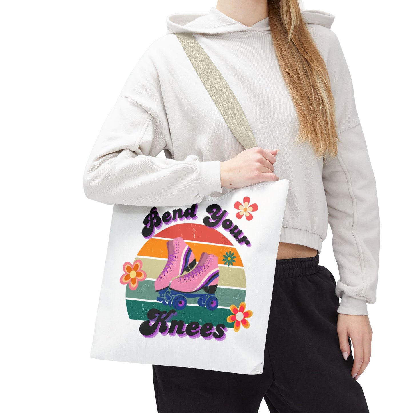 Unisex Retro Vibes Bend Your Knees Skate Day Tote Bag - White