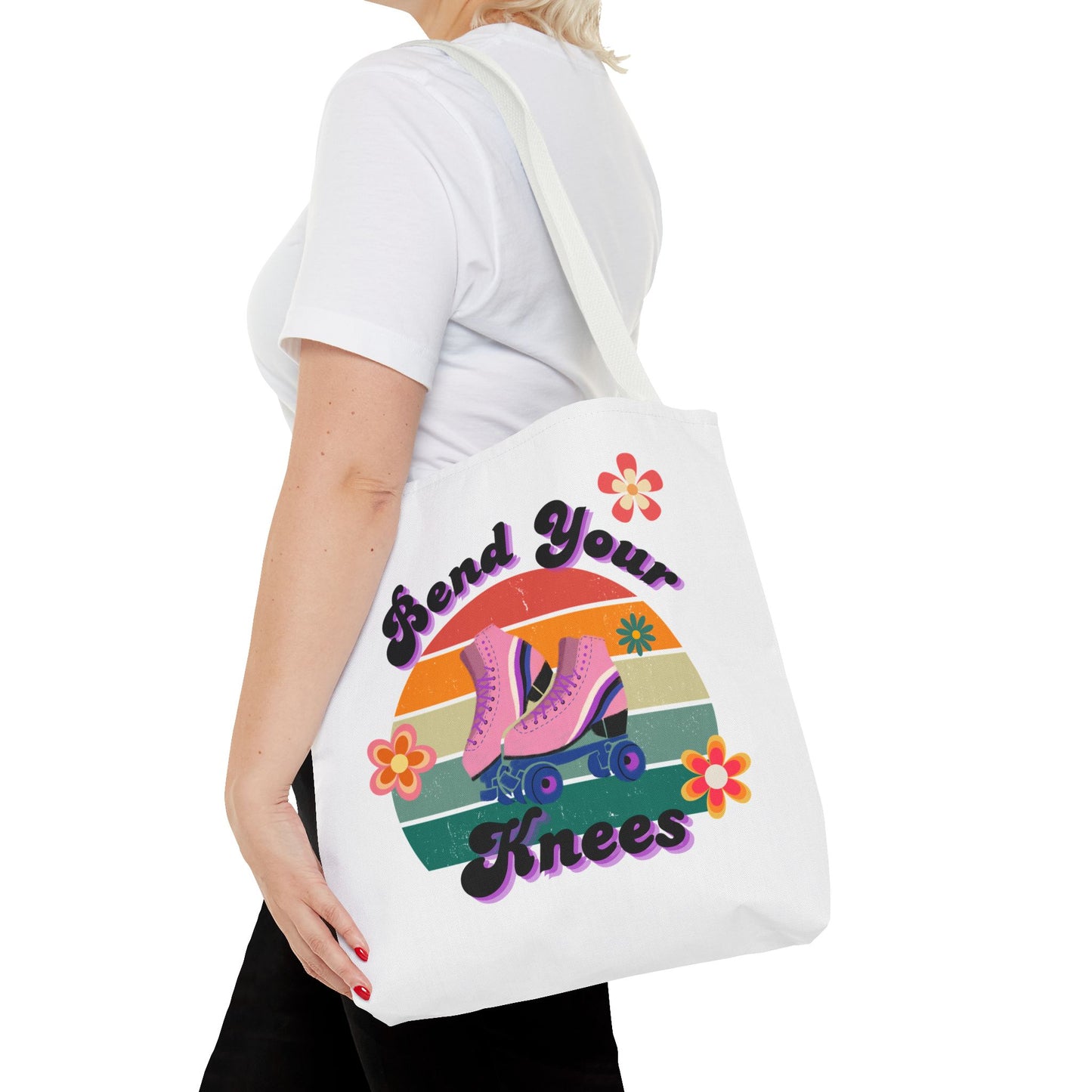 Unisex Retro Vibes Bend Your Knees Skate Day Tote Bag - White