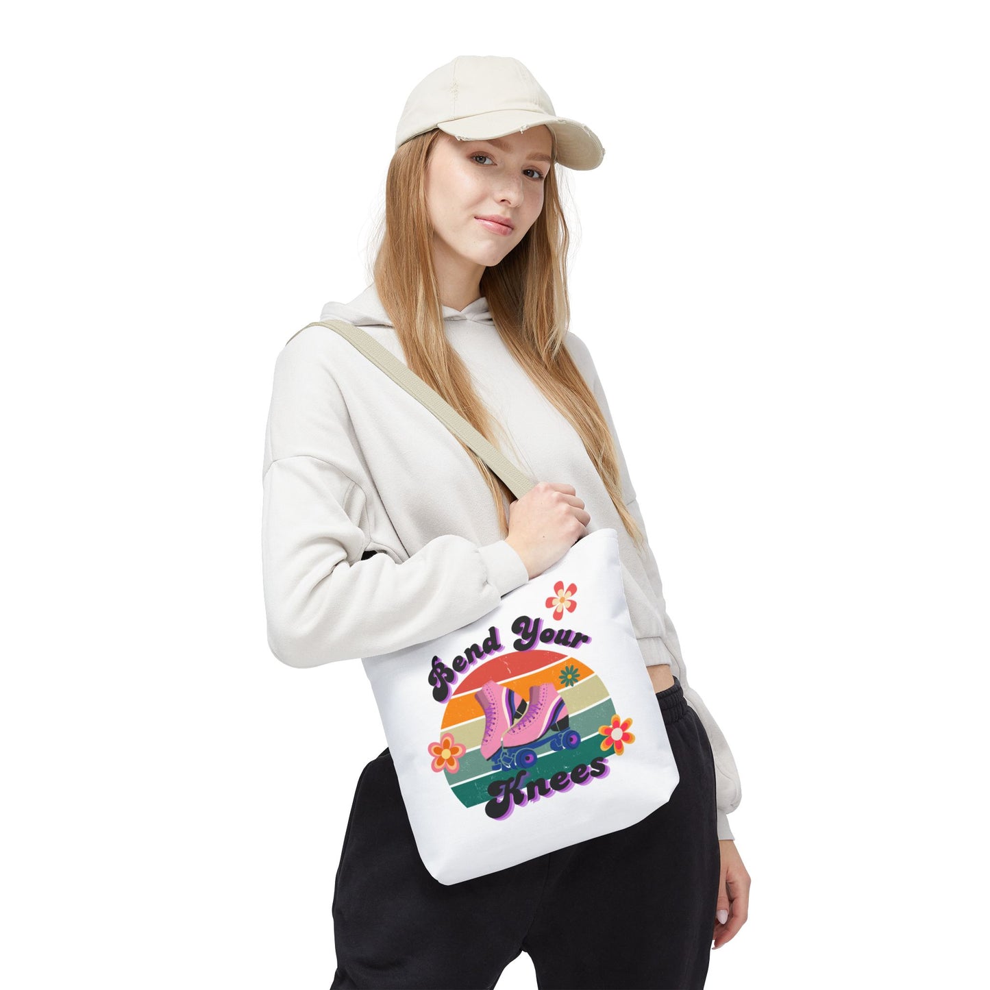 Unisex Retro Vibes Bend Your Knees Skate Day Tote Bag - White