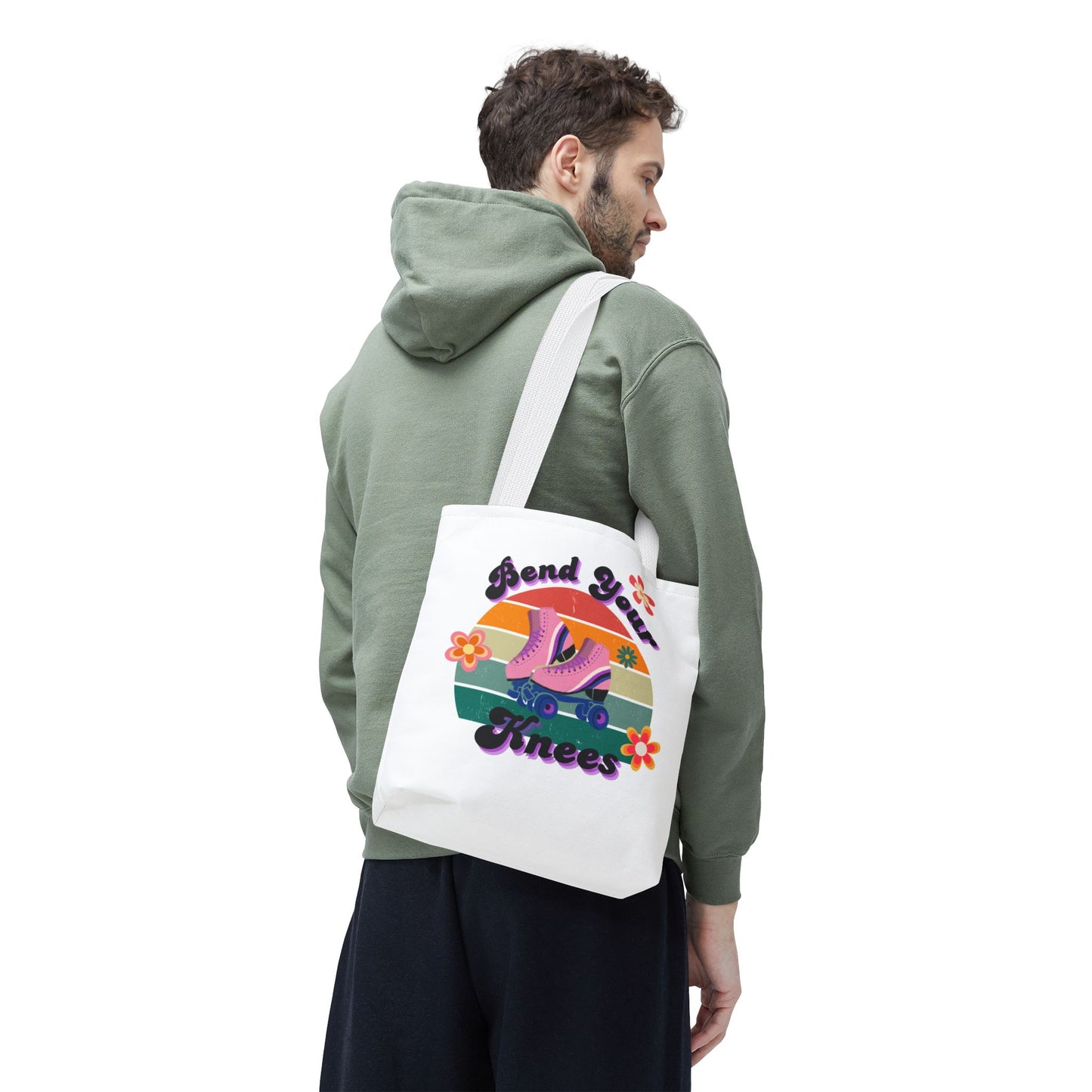 Unisex Retro Vibes Bend Your Knees Skate Day Tote Bag - White