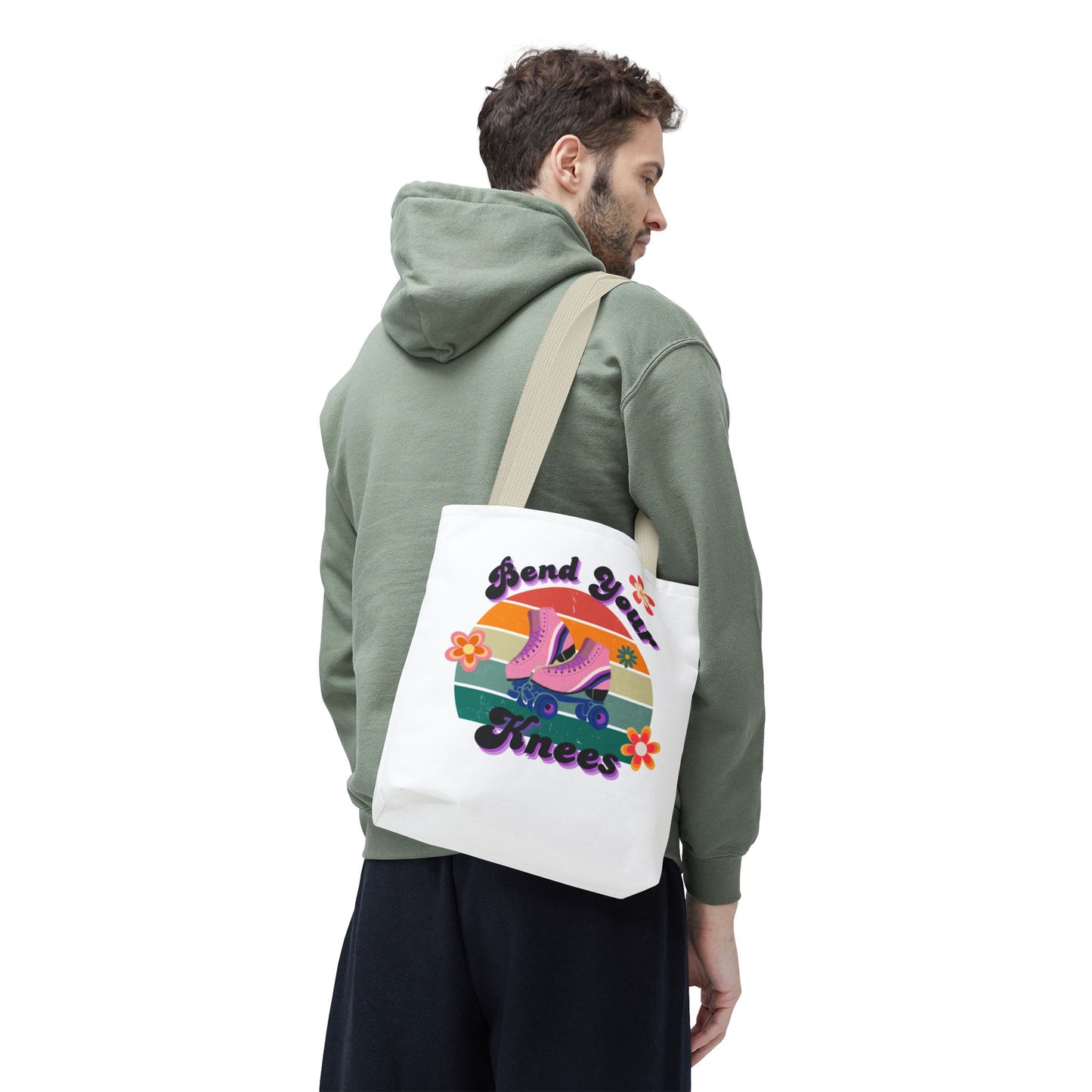 Unisex Retro Vibes Bend Your Knees Skate Day Tote Bag - White