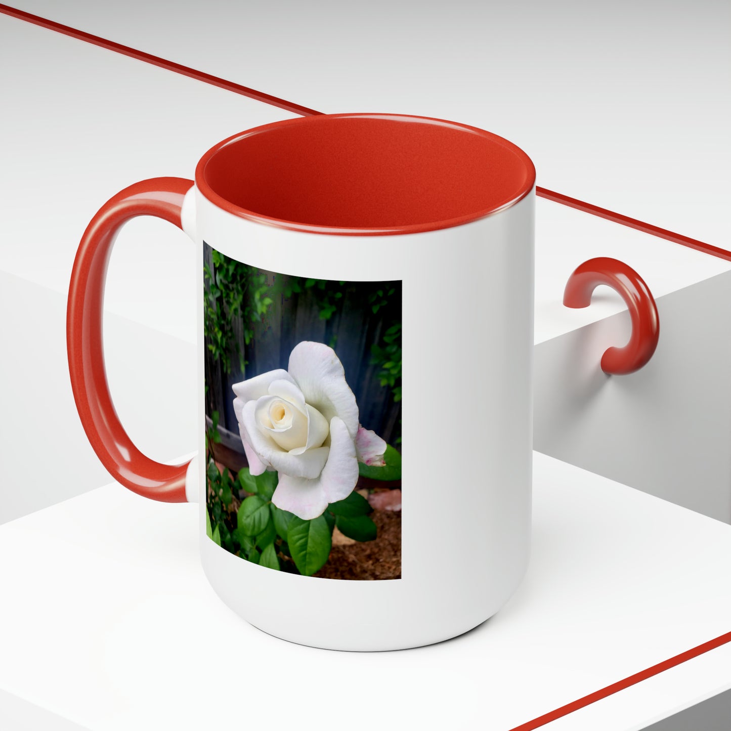 15oz Garden Themed White Sugar Moon Hybrid Tea Rose Coffee Mug