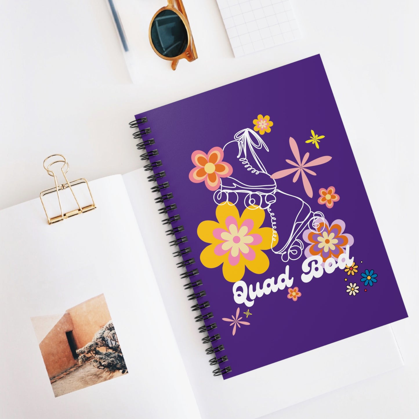 Spiral Notebook - Ruled Line, Purple Quad Bod Retro Vibes Rollerskate Theme, EDC 118 pages