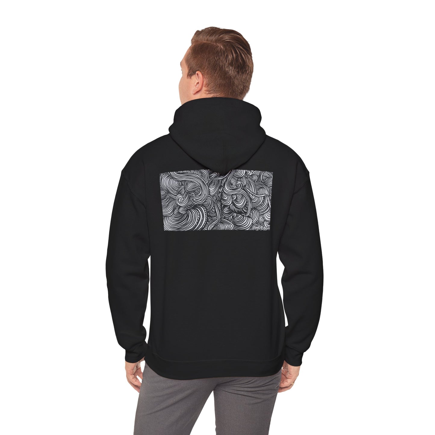 Unisex Heavy Blend™ Original Minimalist Line Art Midsize Print Hooded Sweatshirt - Liquid