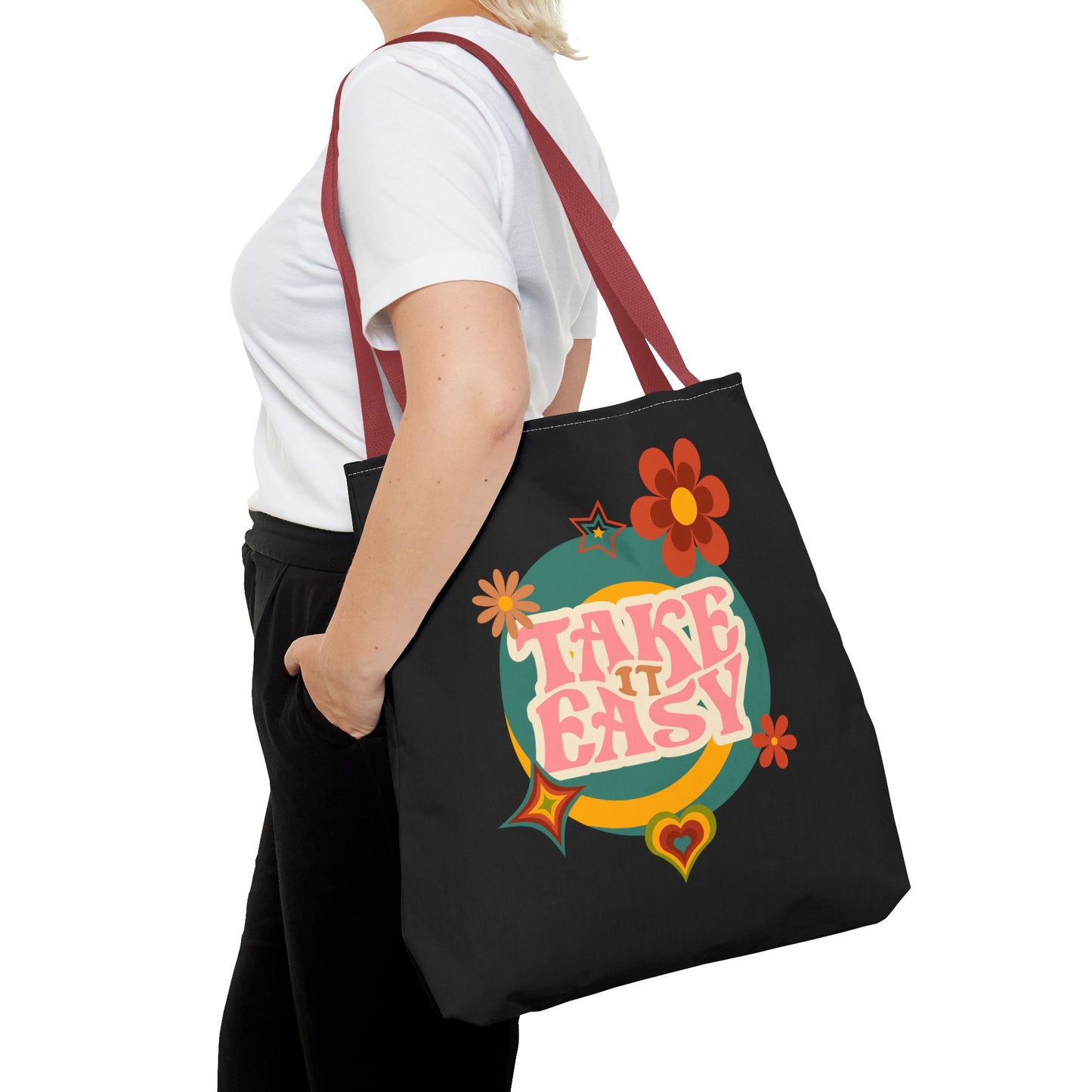 Unisex Retro Vibes Back To School Take It Easy Tote Bag Reusable Grocery Bag Everyday Carry Tote Bag For Errands Travel Shopping Bag