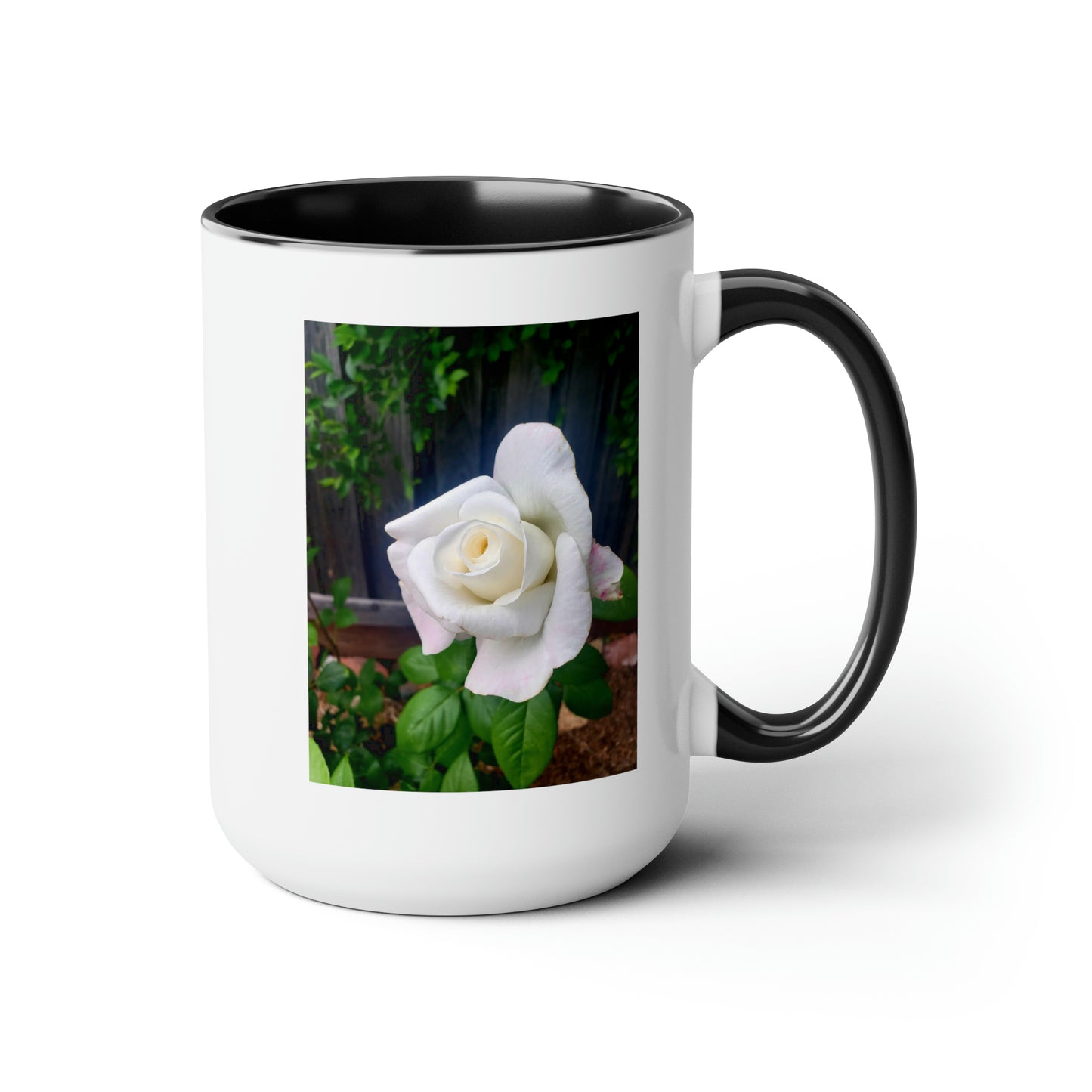 15oz Garden Themed White Sugar Moon Hybrid Tea Rose Coffee Mug