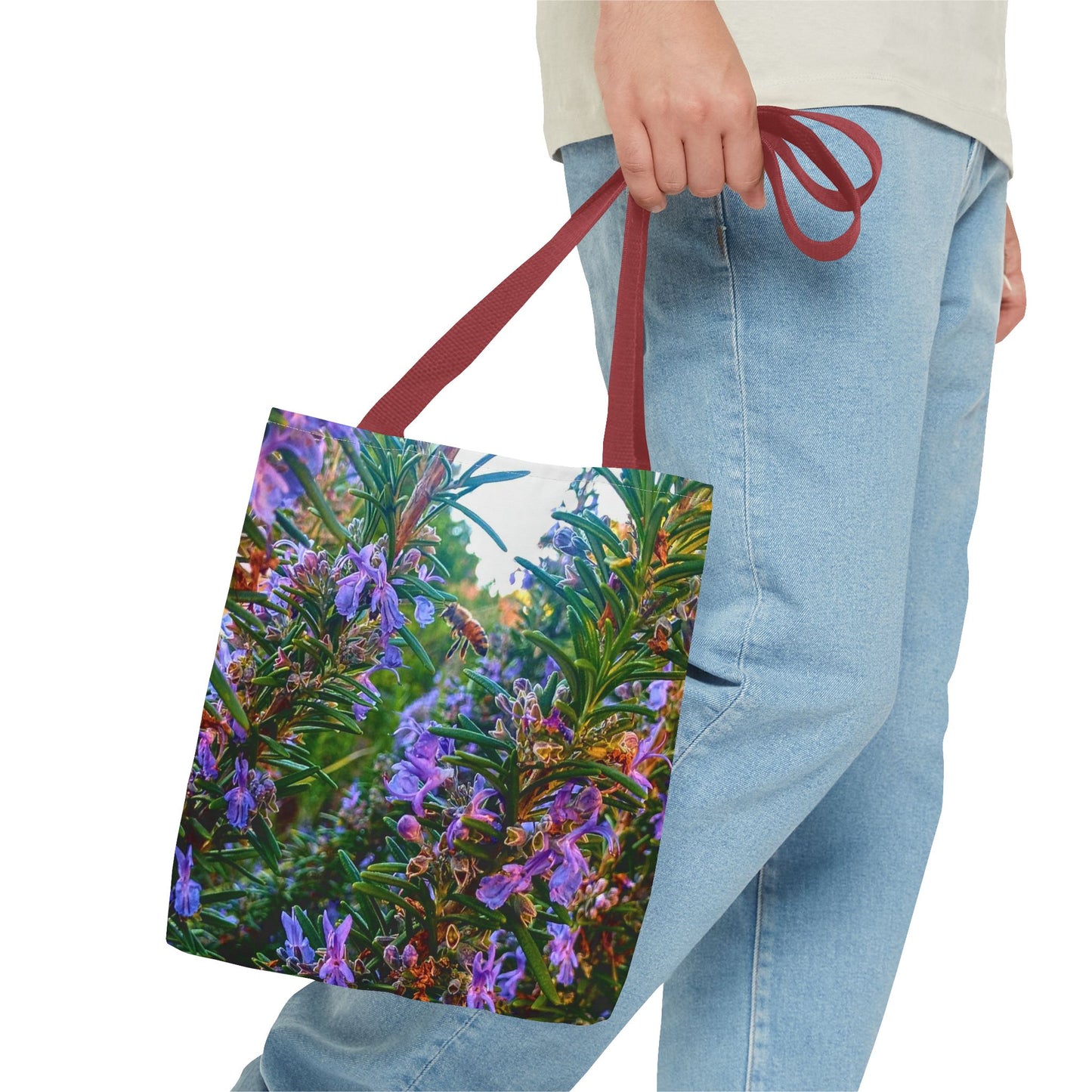 Garden Themed Bee Tote Bag Gardening Tote Gardening Bee Gift Idea Rosemary Gift For Gardener Rosemary and Bee Bag Rosemary Bee Pollinating