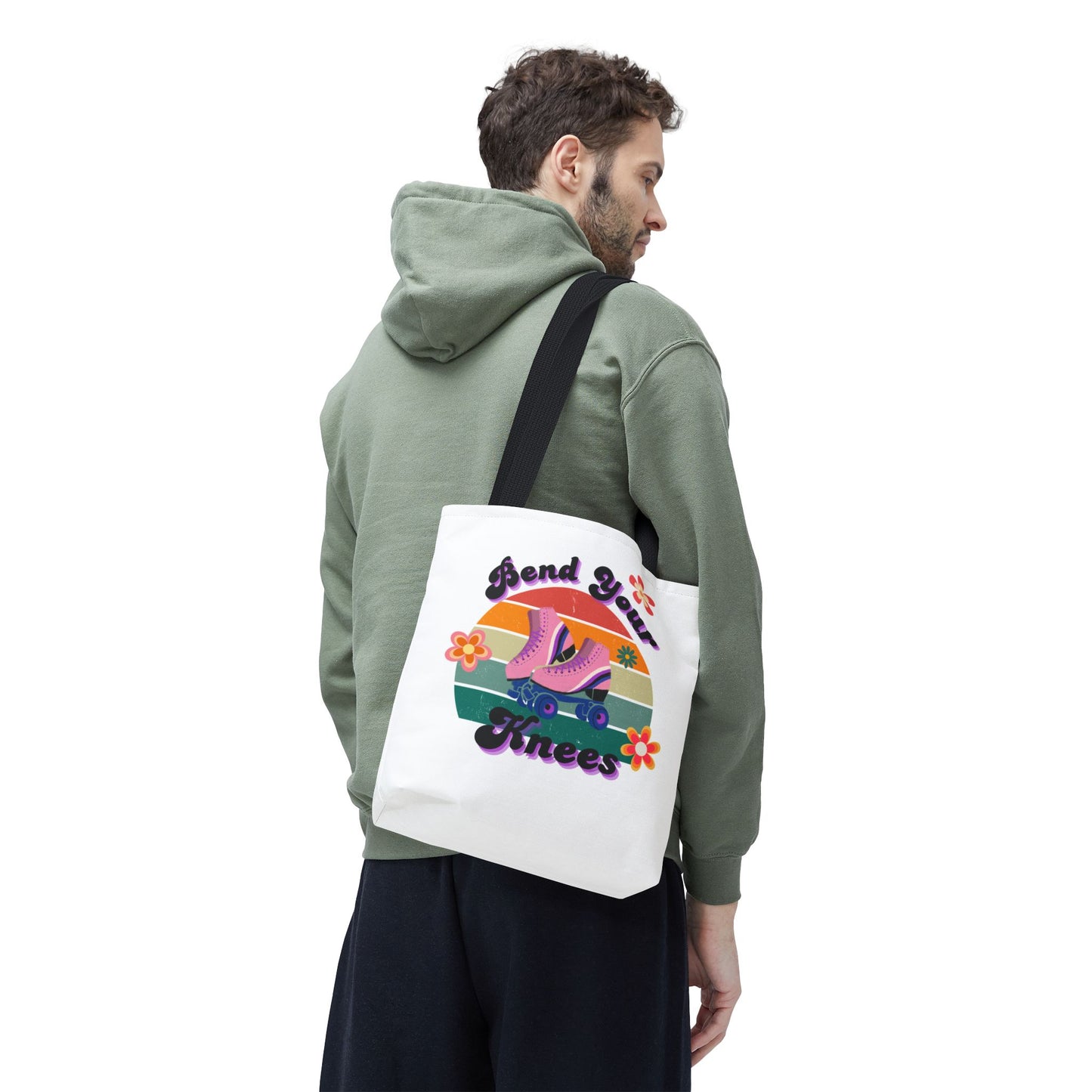 Unisex Retro Vibes Bend Your Knees Skate Day Tote Bag - White