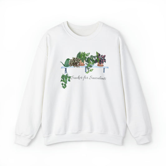 Unisex Garden Themed Sweatshirt, Sucker for Succulents Gardening Sweatshirt