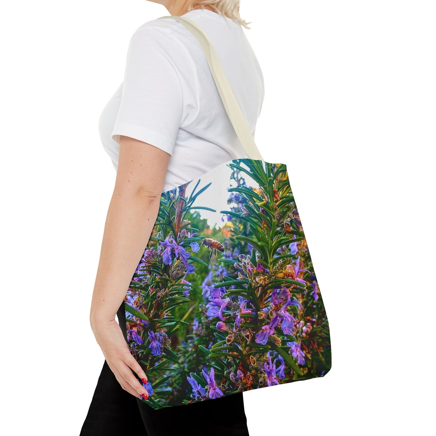 Garden Themed Bee and Rosemary Tote Bag