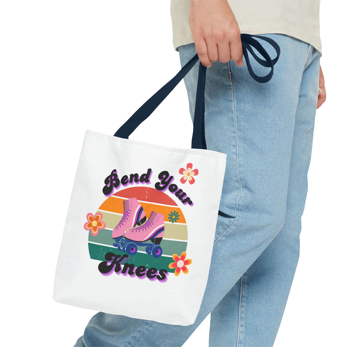 Unisex Retro Vibes Bend Your Knees Skate Day Tote Bag - White