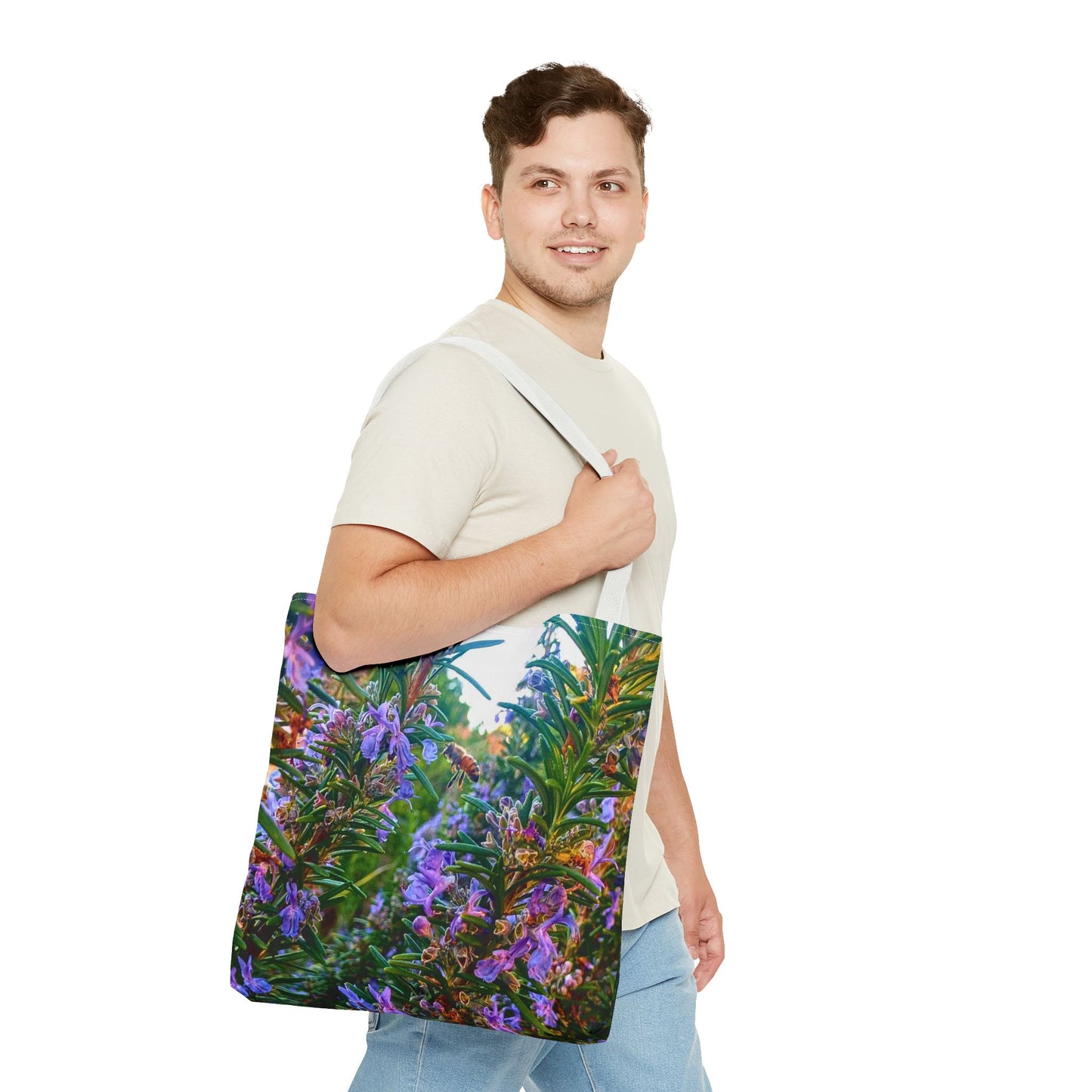 Garden Themed Bee and Rosemary Tote Bag