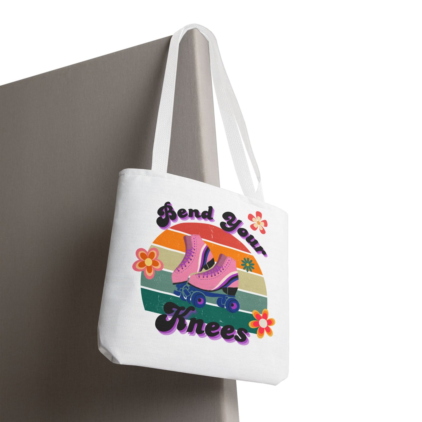 Unisex Retro Vibes Bend Your Knees Skate Day Tote Bag - White