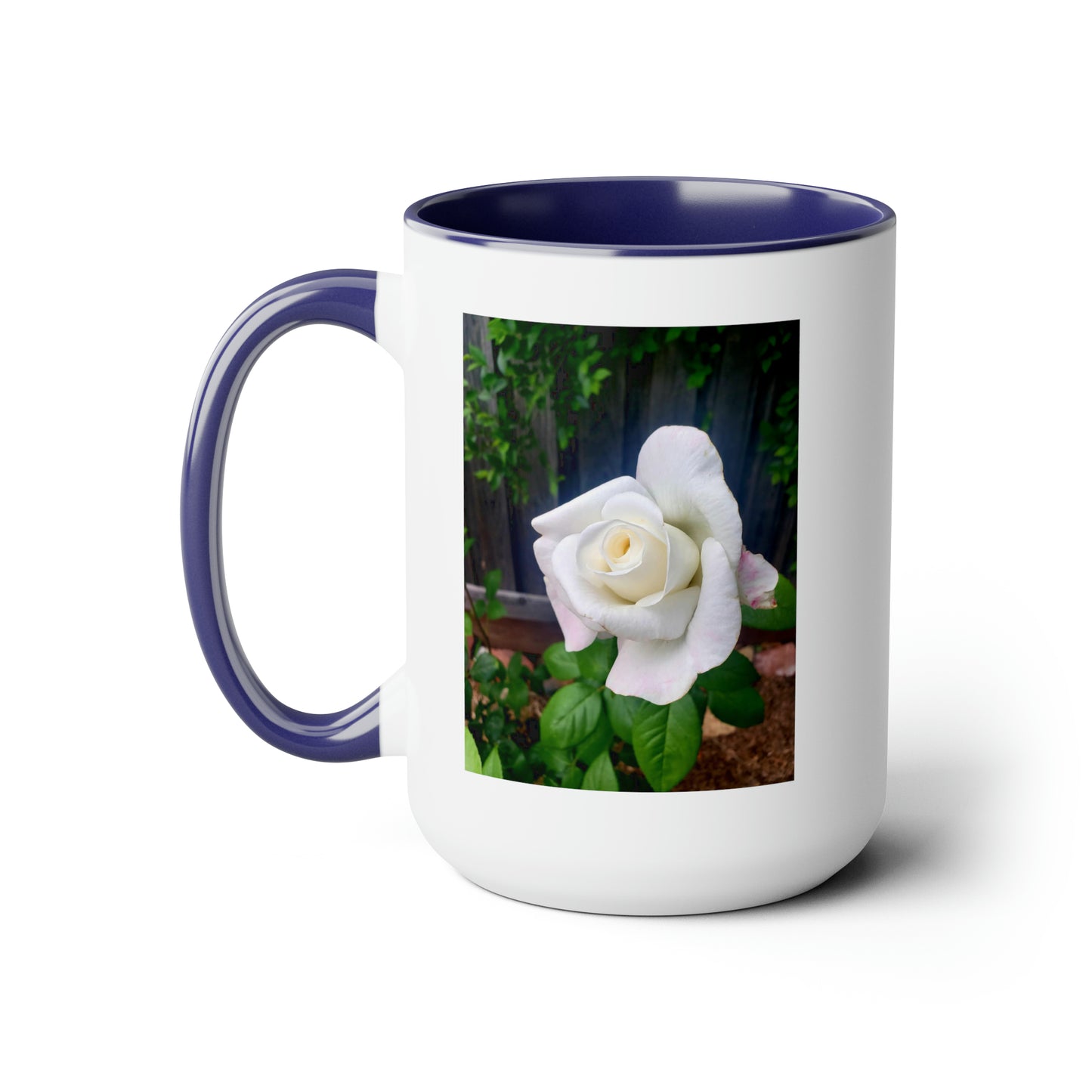 15oz Garden Themed White Sugar Moon Hybrid Tea Rose Coffee Mug