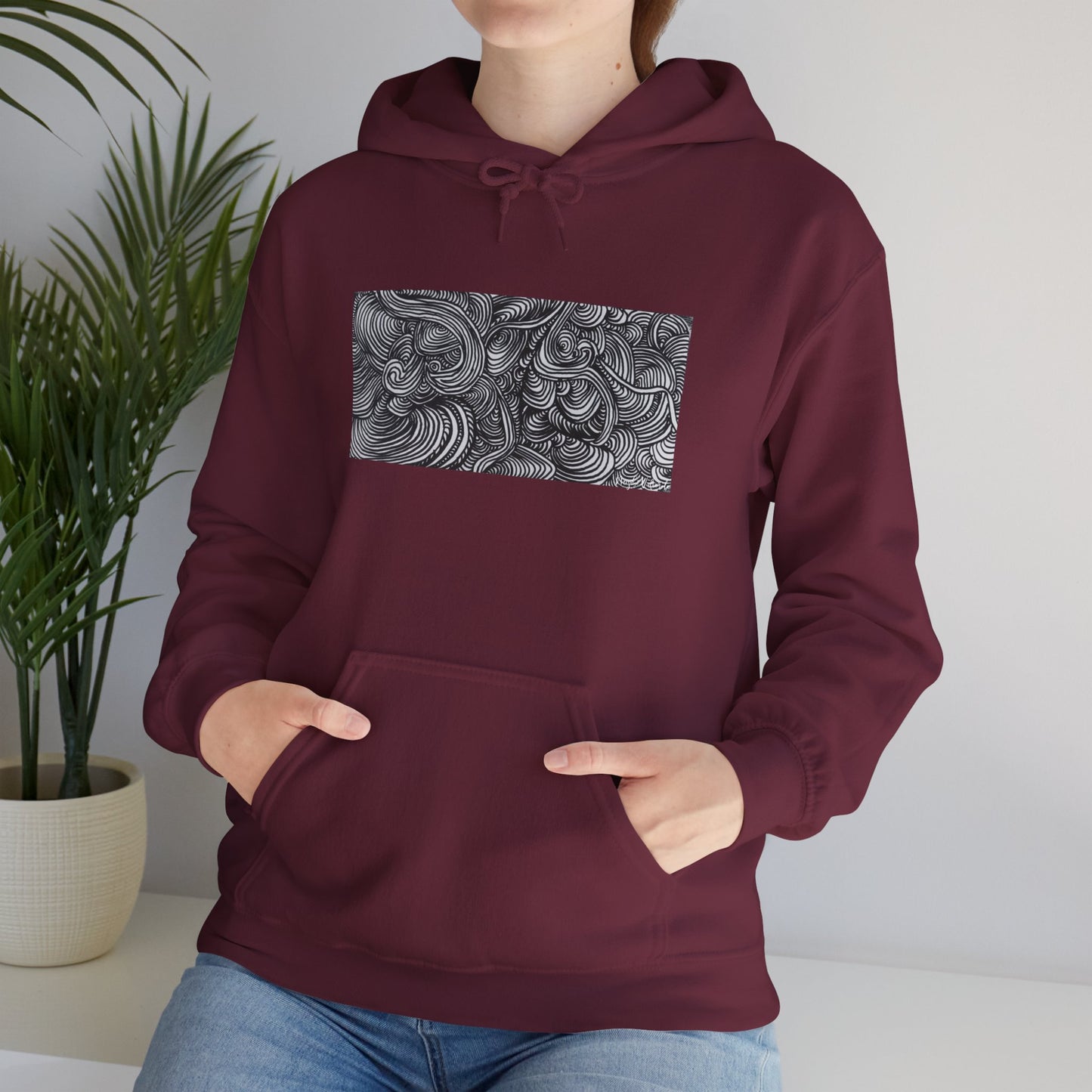 Unisex Heavy Blend™ Original Minimalist Line Art Midsize Print Hooded Sweatshirt - Liquid