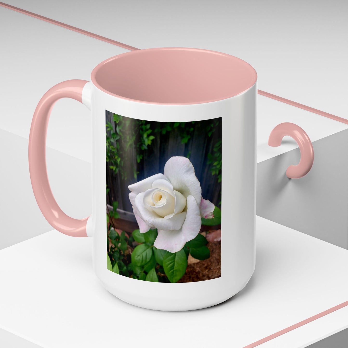 11oz/15oz Garden Themed White Sugar Moon Hybrid Tea Roses Coffee Mug