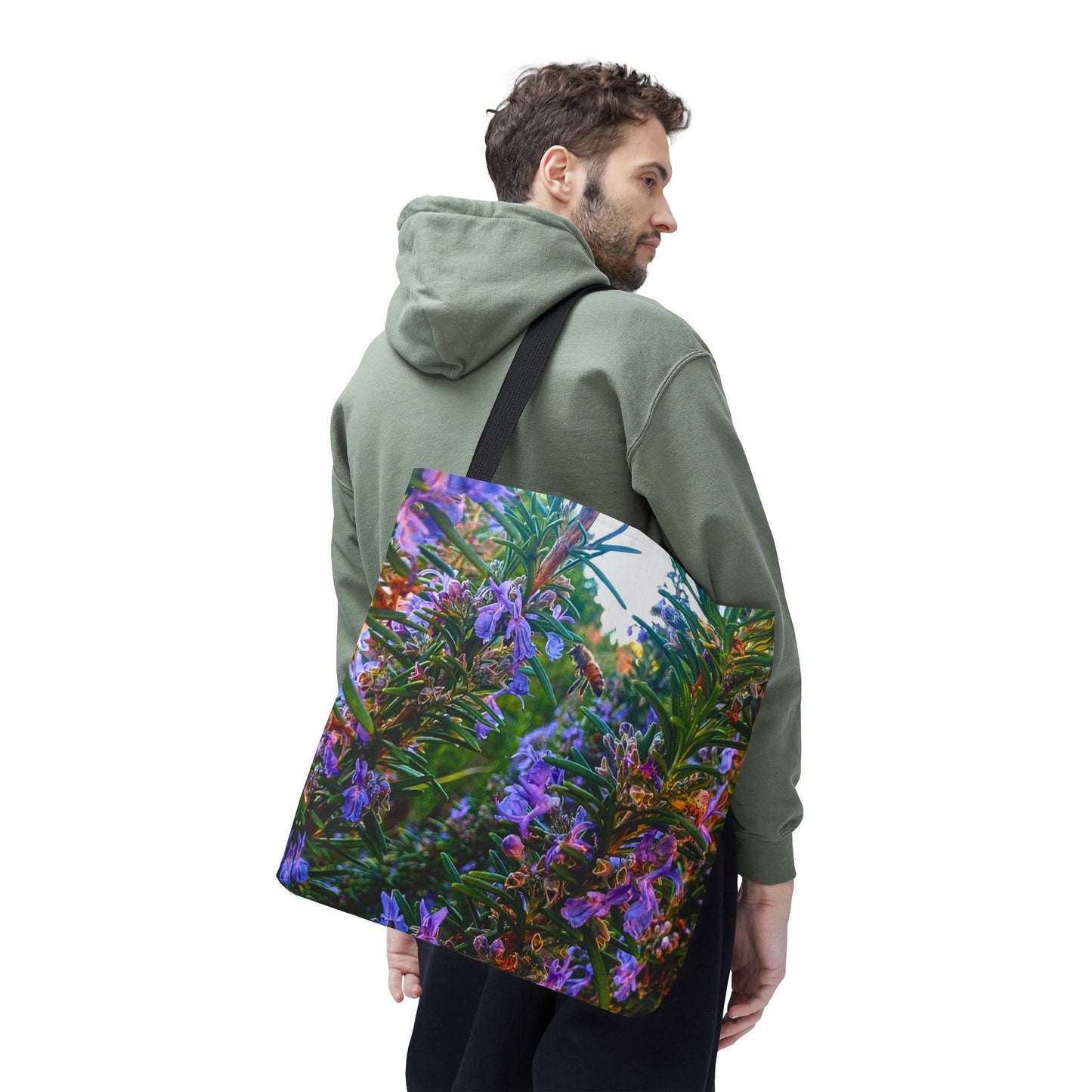 Garden Themed Bee and Rosemary Tote Bag