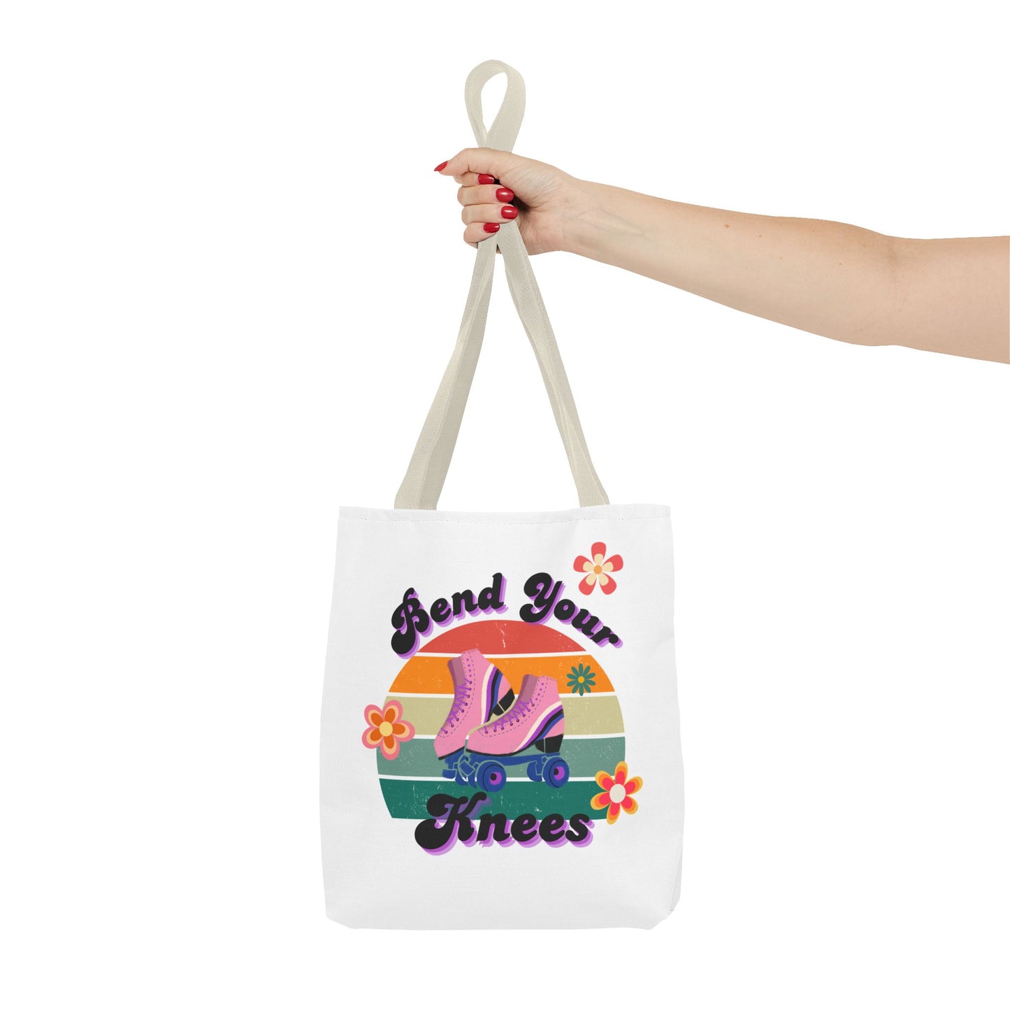 Unisex Retro Vibes Bend Your Knees Skate Day Tote Bag - White