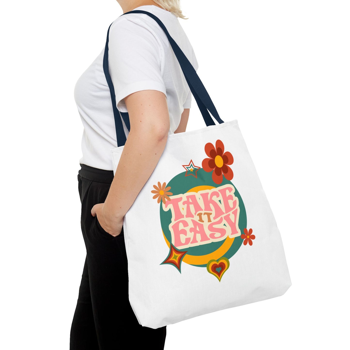 Unisex Retro Vibes Take It Easy Reusable Grocery Tote Bag