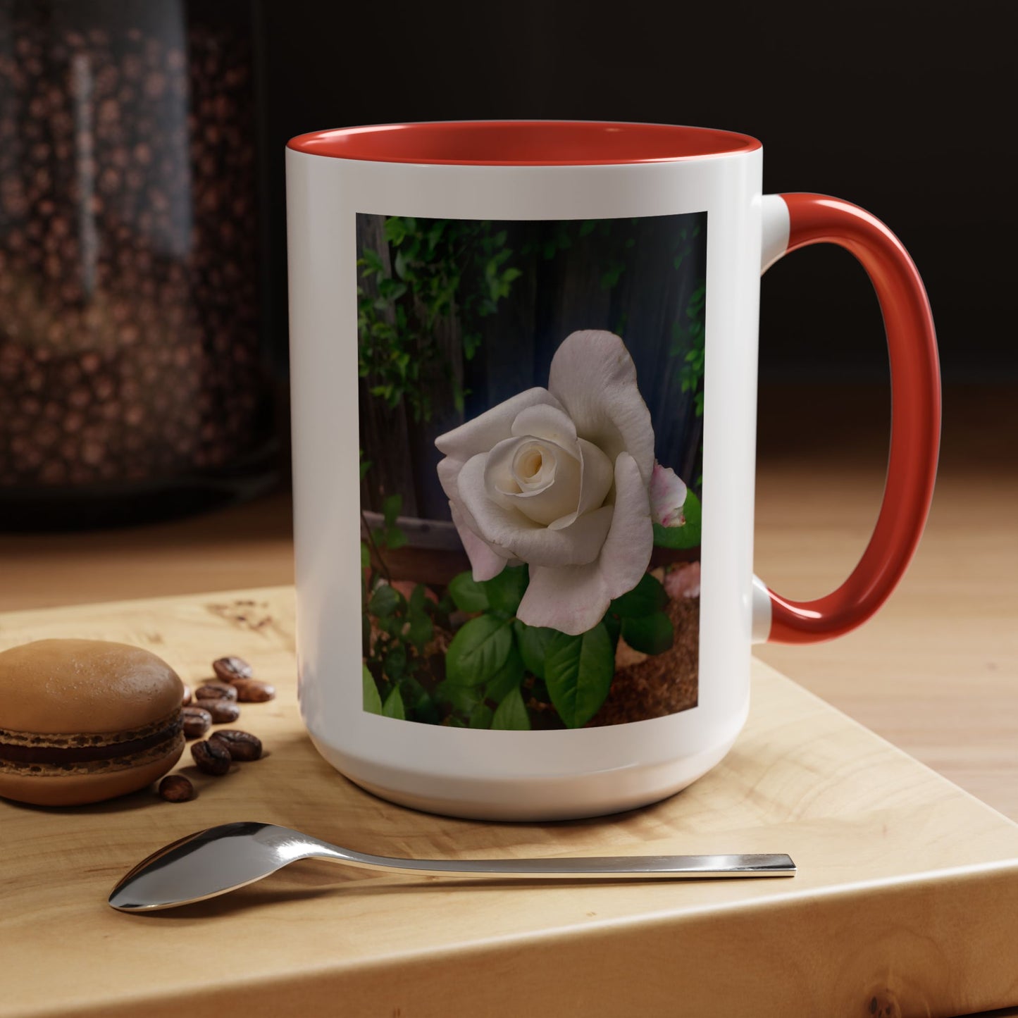 11oz/15oz Garden Themed White Sugar Moon Hybrid Tea Roses Coffee Mug
