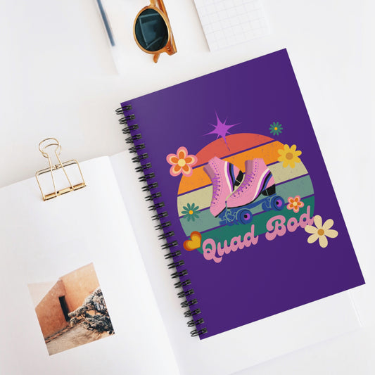 Spiral Notebook - Ruled Line, Purple Quad Bod Retro Vibes Rollerskate Theme, EDC 118 pages