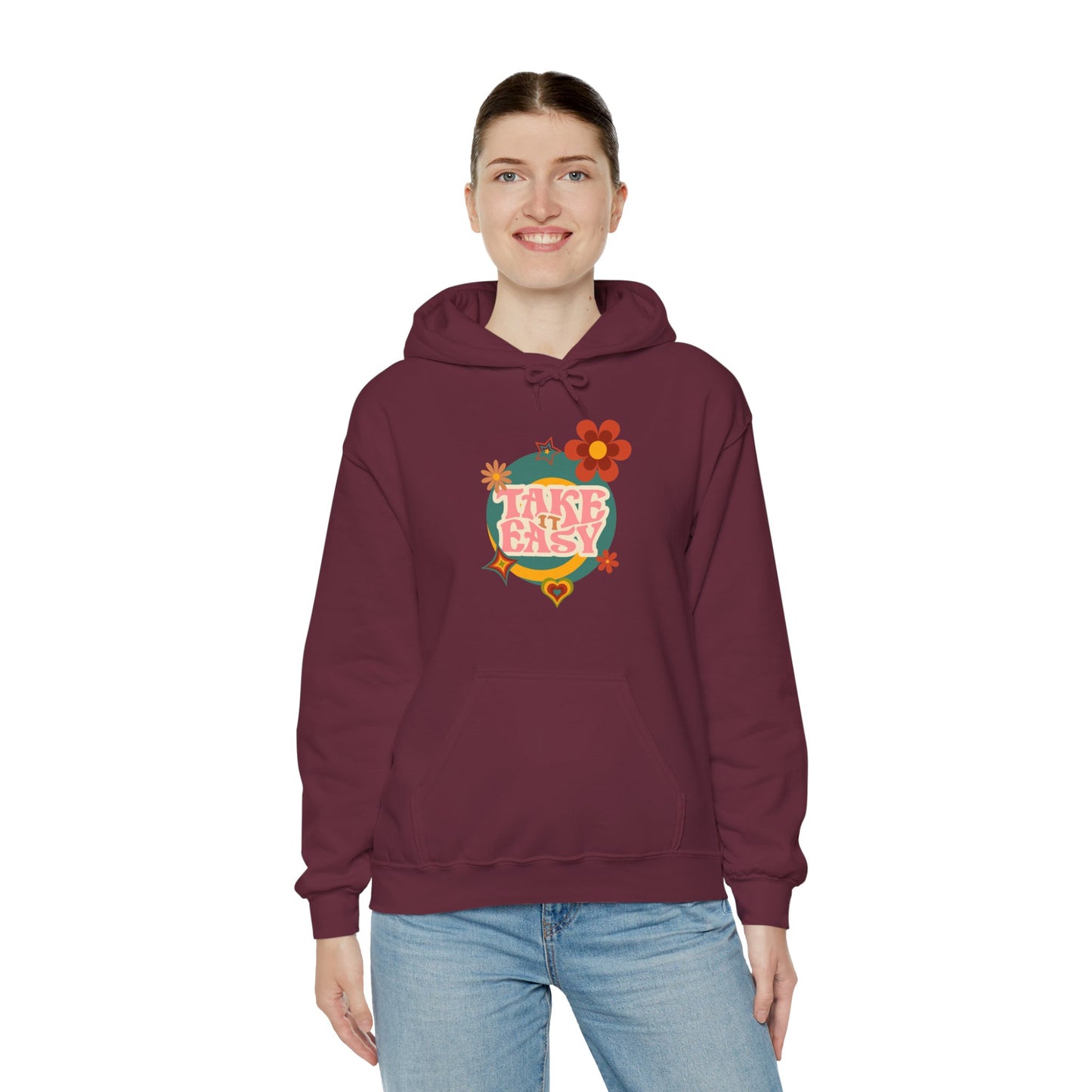 Unisex Heavy Blend™ Retro Vibes Take It Easy Hooded Sweatshirt