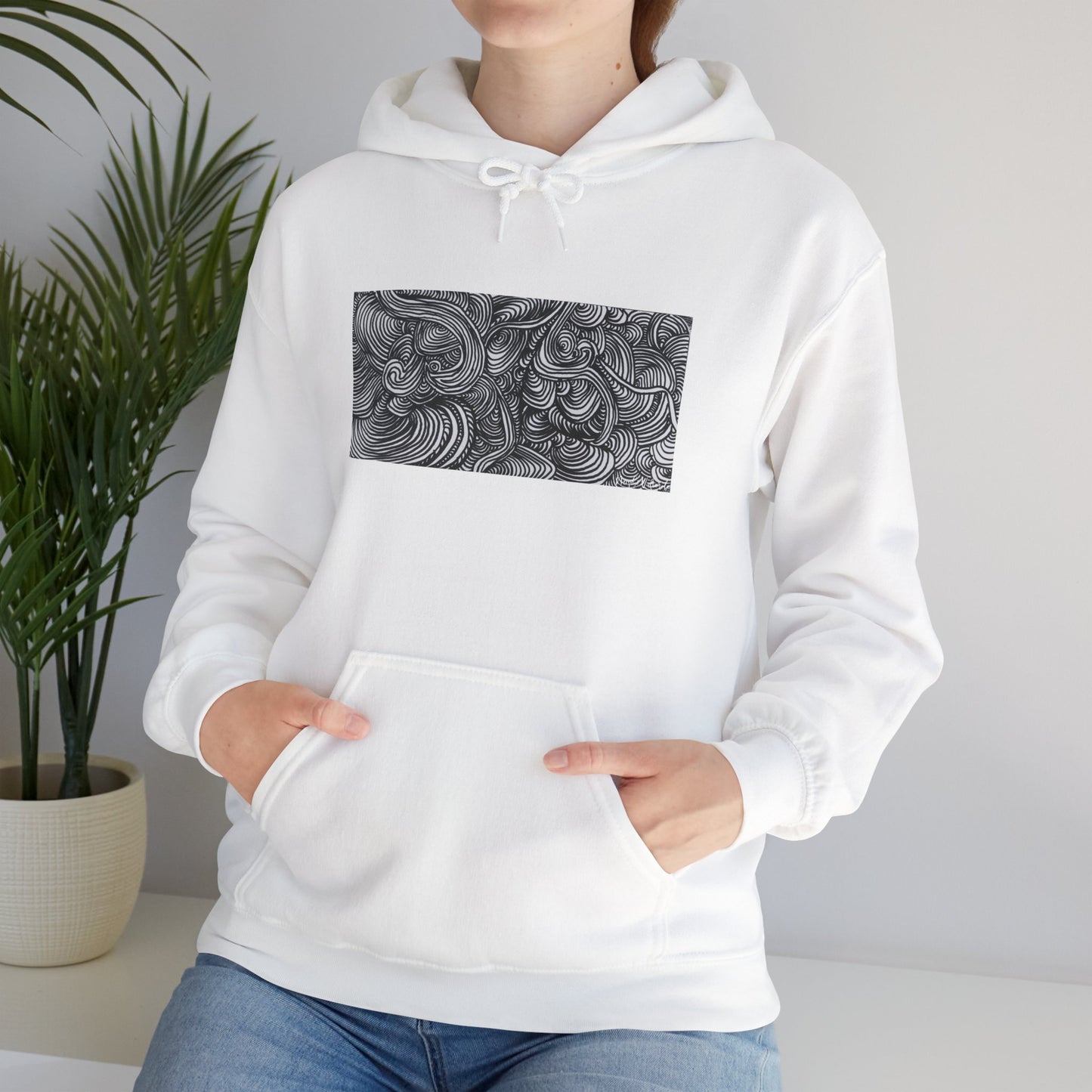 Unisex Heavy Blend™ Original Minimalist Line Art Midsize Print Hooded Sweatshirt - Liquid