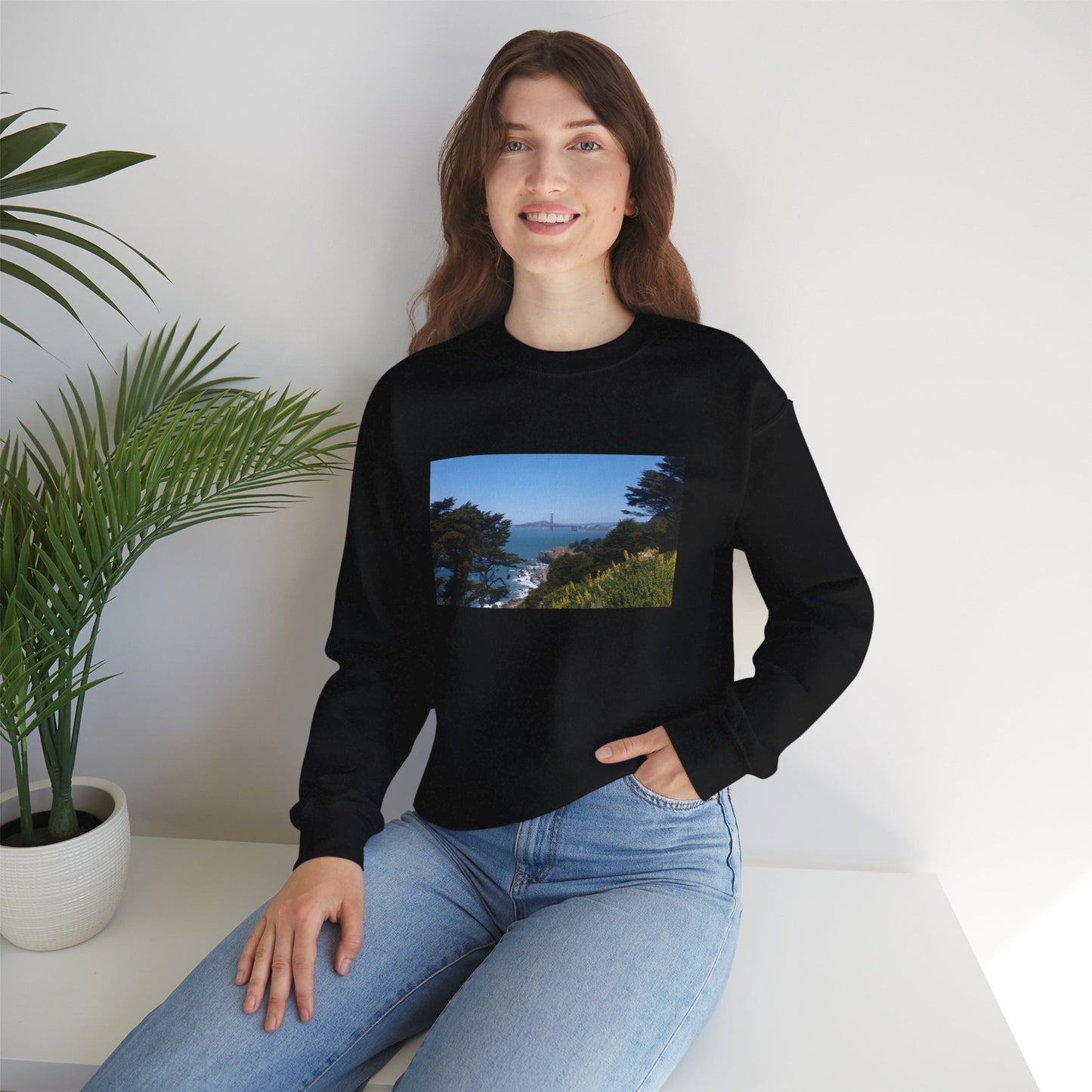 Unisex Travel Sweater, Scenic Lookout, El Camino Del Mar, San Francisco, California, Golden Gate Bridge, Vista, Ocean Views, Beautiful Blue