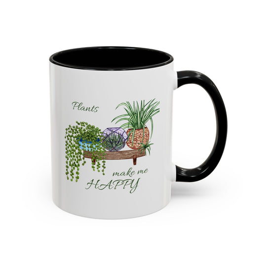 11oz Garden Themed Plants Make Me Happy Two Tone Coffee Mug