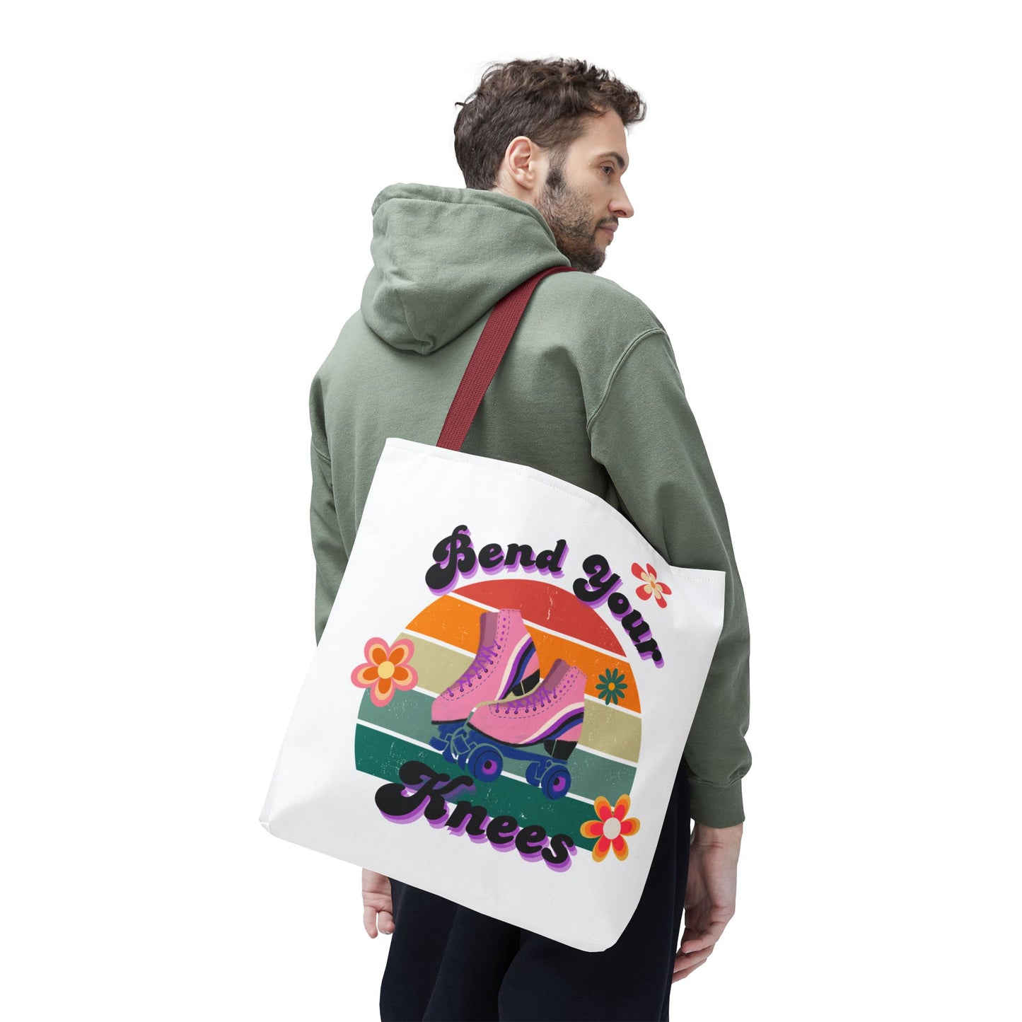 Unisex Retro Vibes Bend Your Knees Skate Day Tote Bag - White