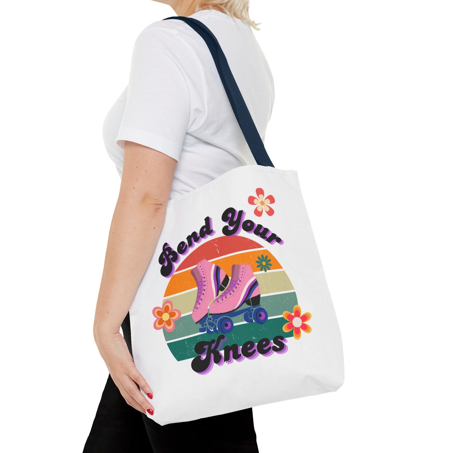Unisex Retro Vibes Bend Your Knees Skate Day Tote Bag - White