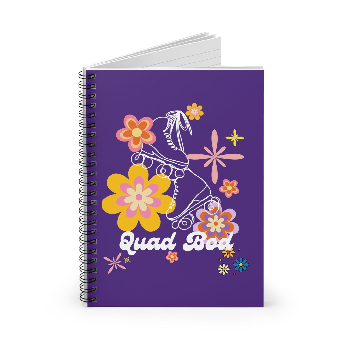 Spiral Notebook - Ruled Line, Purple Quad Bod Retro Vibes Rollerskate Theme, EDC 118 pages