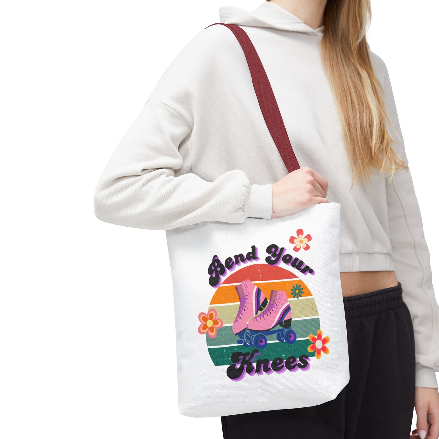 Unisex Retro Vibes Bend Your Knees Skate Day Tote Bag - White
