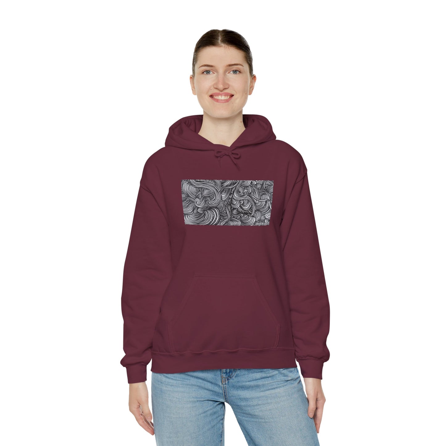 Unisex Heavy Blend™ Original Minimalist Line Art Midsize Print Hooded Sweatshirt - Liquid
