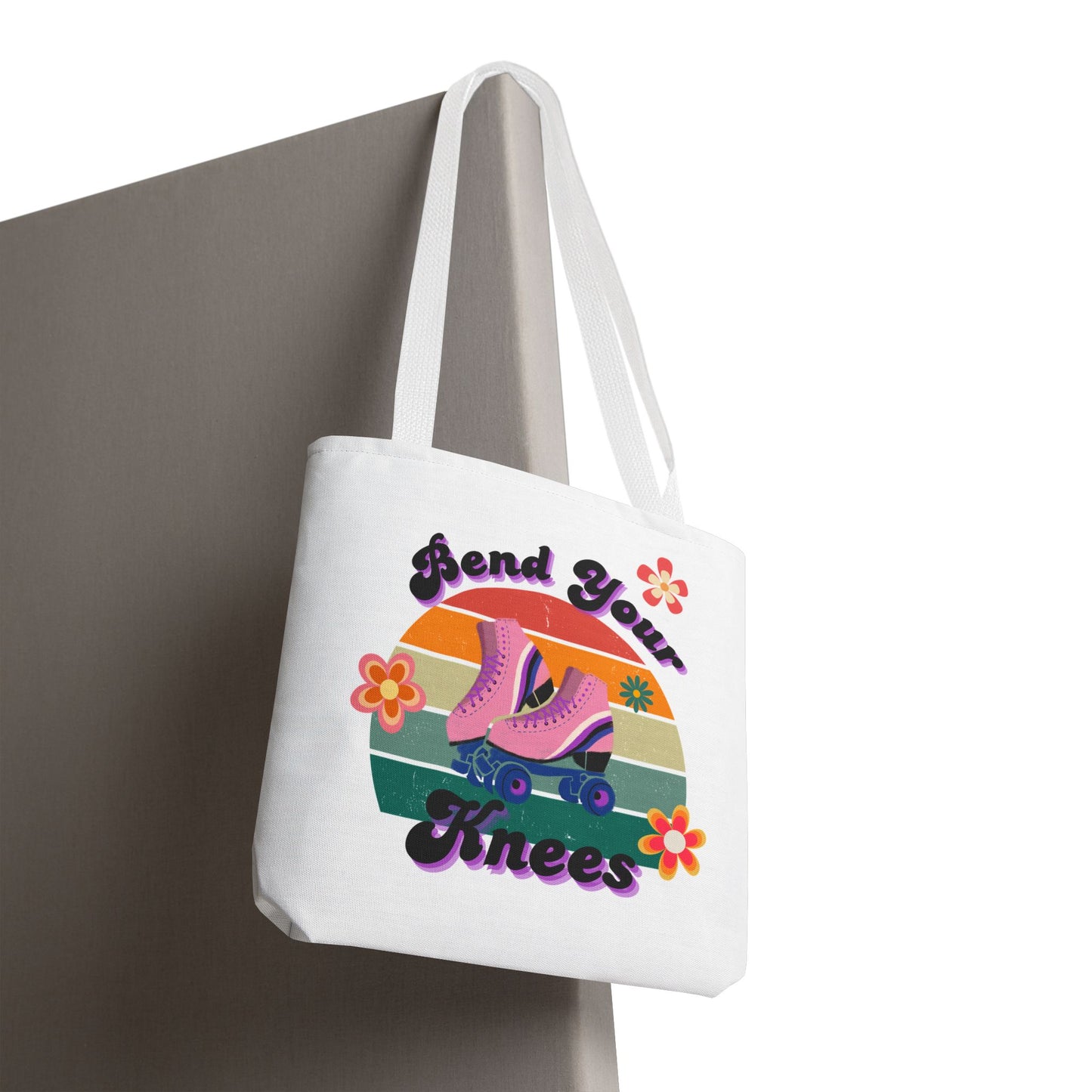 Unisex Retro Vibes Bend Your Knees Skate Day Tote Bag - White