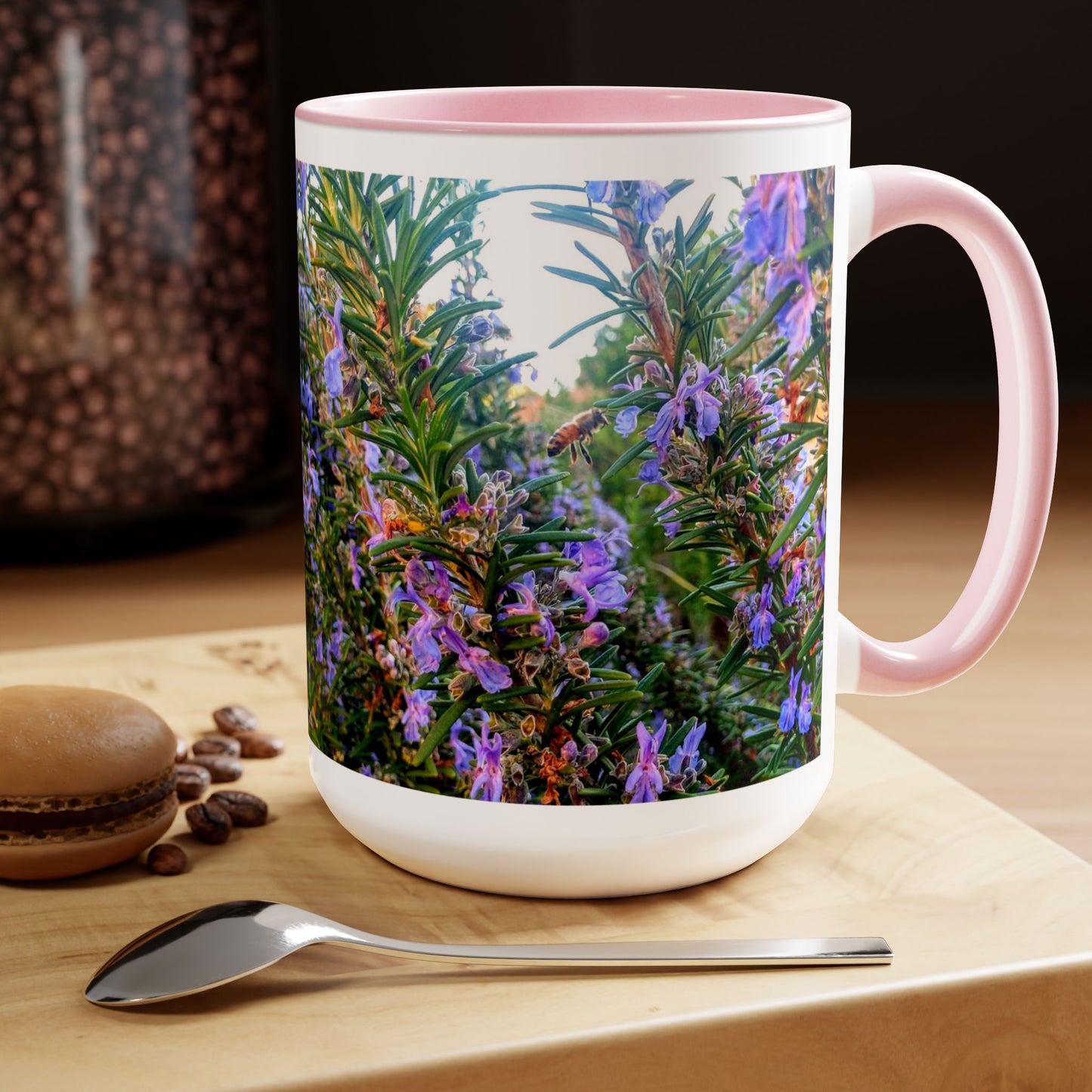 15oz Garden Themed Rosemary and Bee Pollinator Coffee Mug