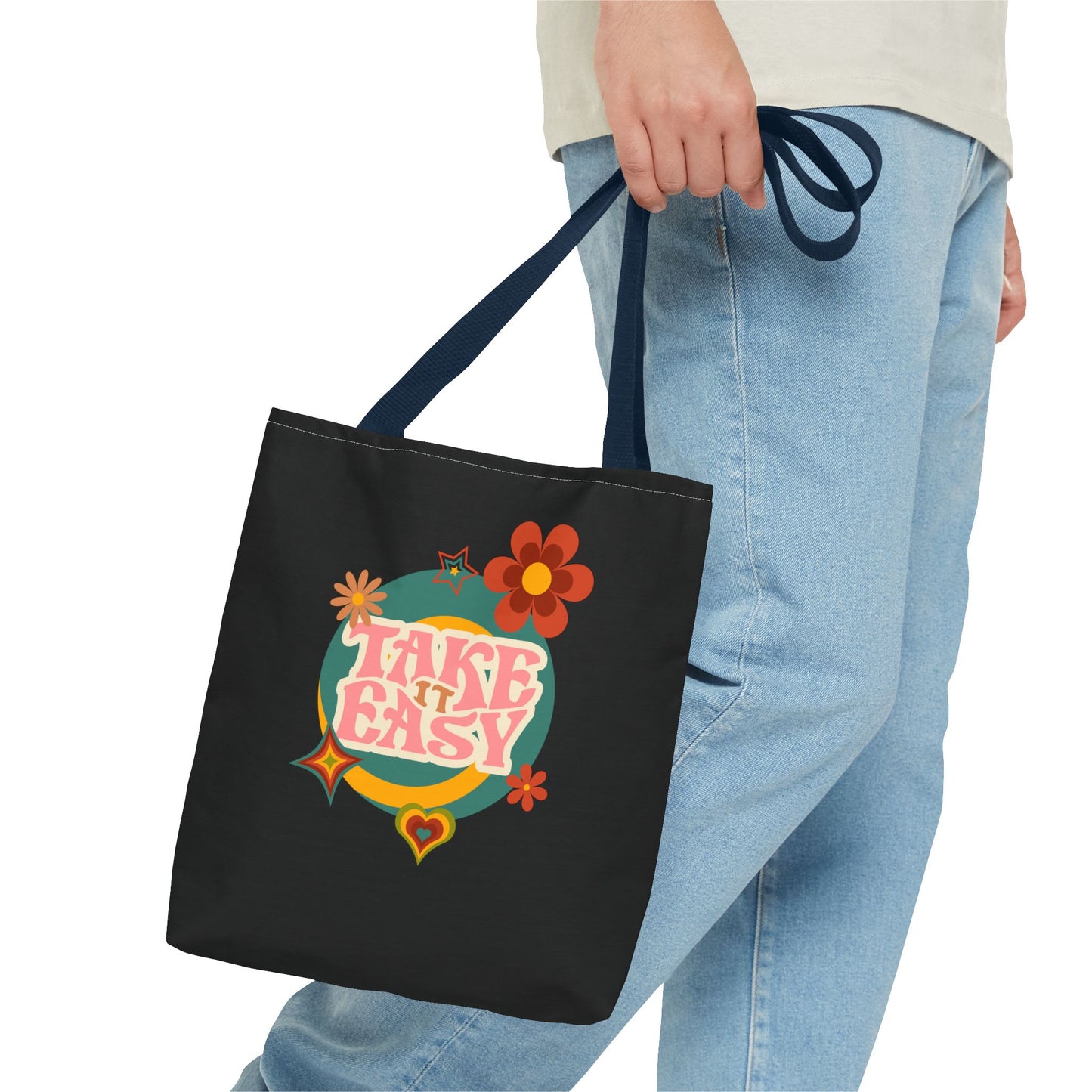 Unisex Retro Vibes Back To School Take It Easy Tote Bag Reusable Grocery Bag Everyday Carry Tote Bag For Errands Travel Shopping Bag