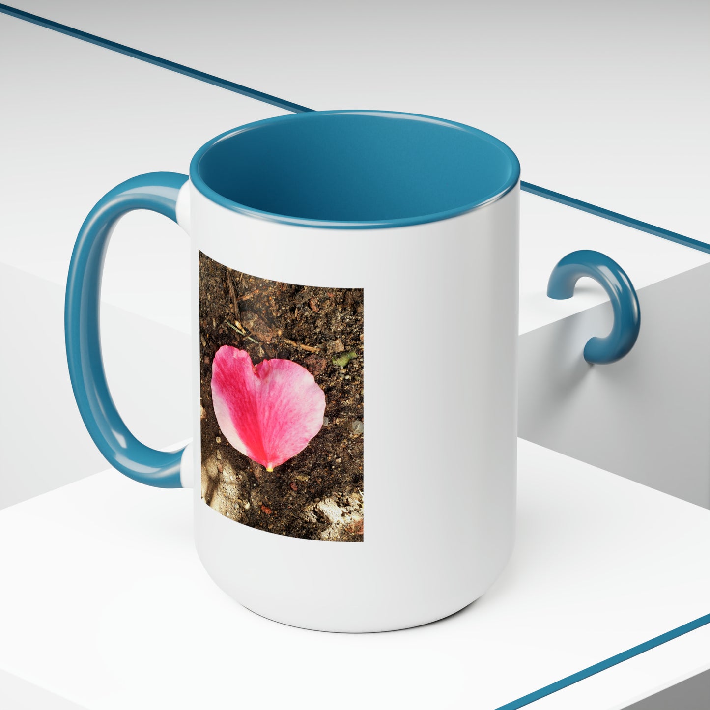 15oz Garden Themed Double Delight Heart Shaped Rose Petal Coffee Mug