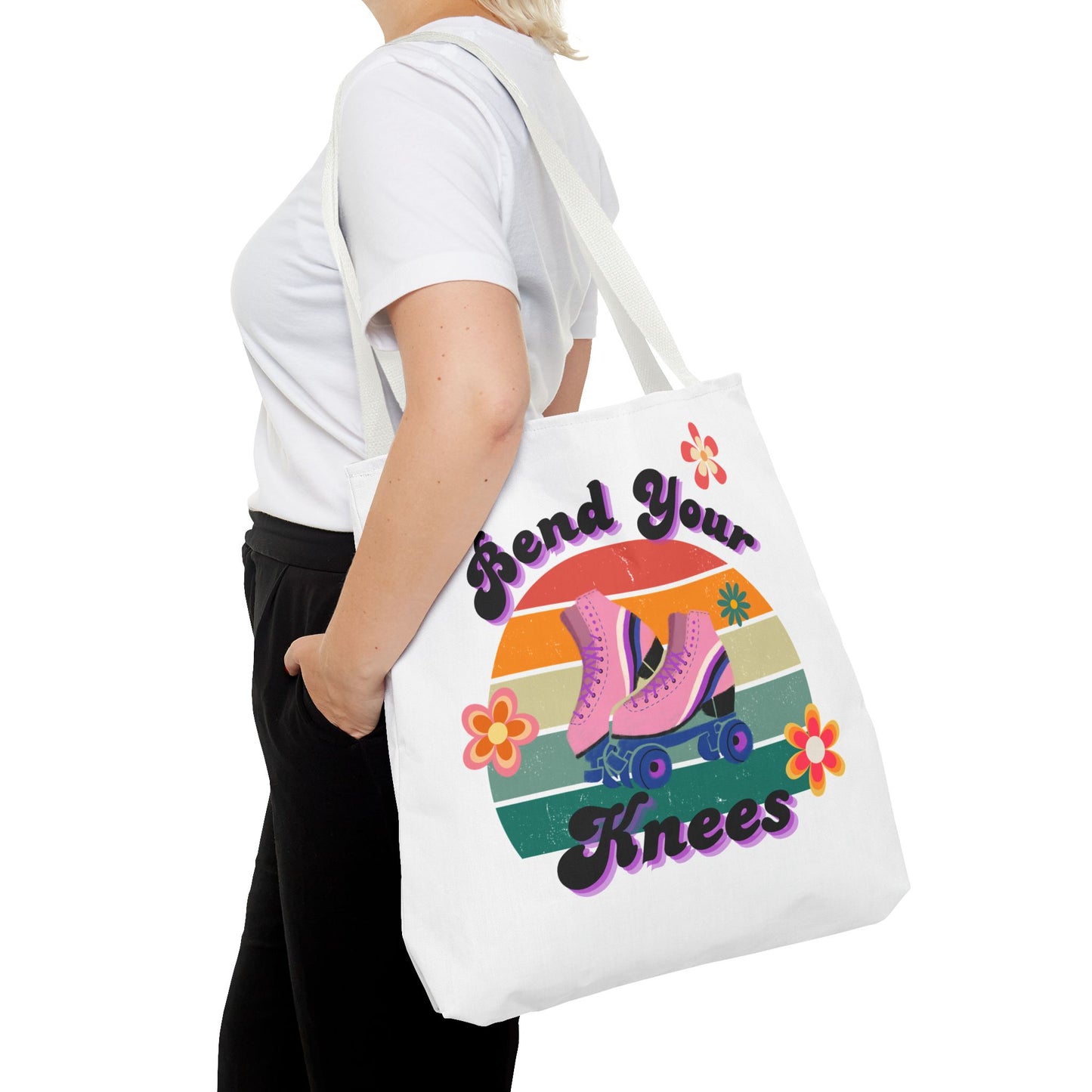 Unisex Retro Vibes Bend Your Knees Skate Day Tote Bag - White
