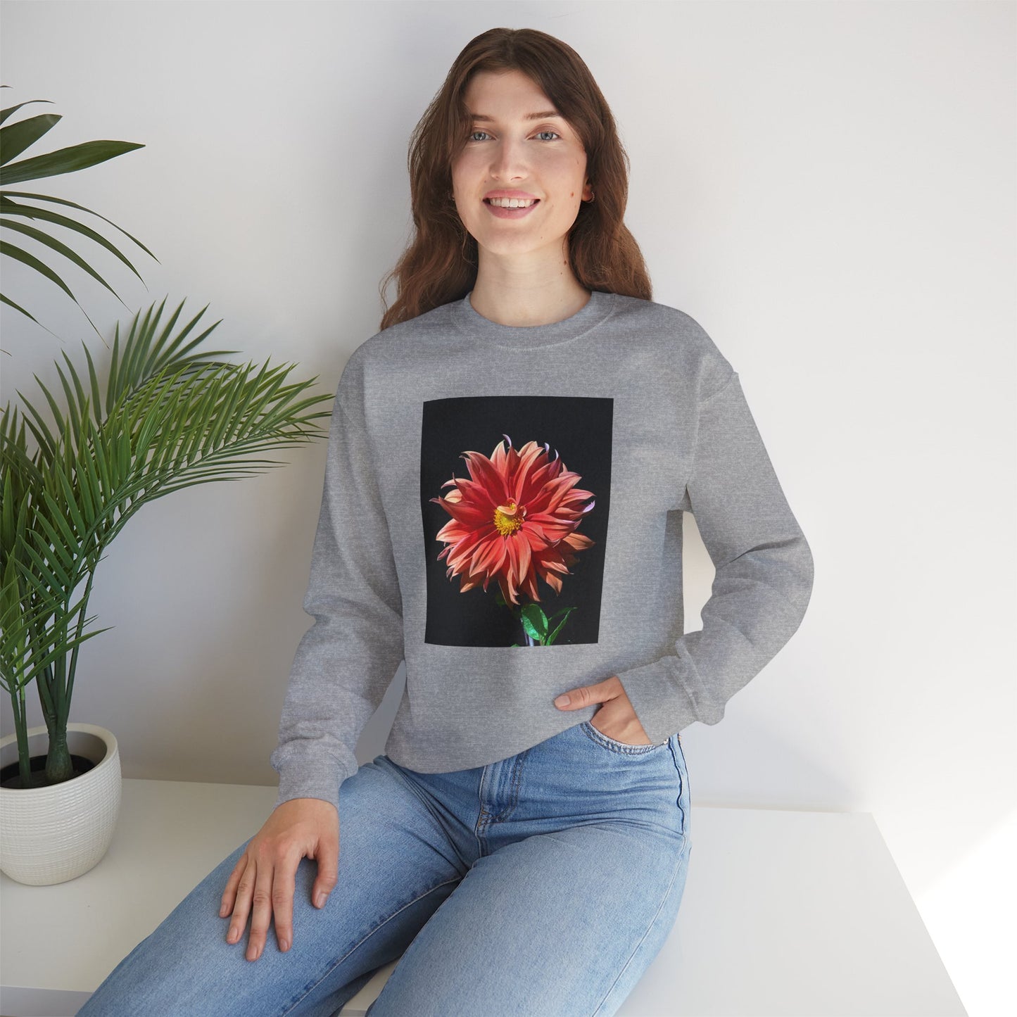 Unisex Heavy Blend™ Crewneck Dahlia Flower Sweatshirt
