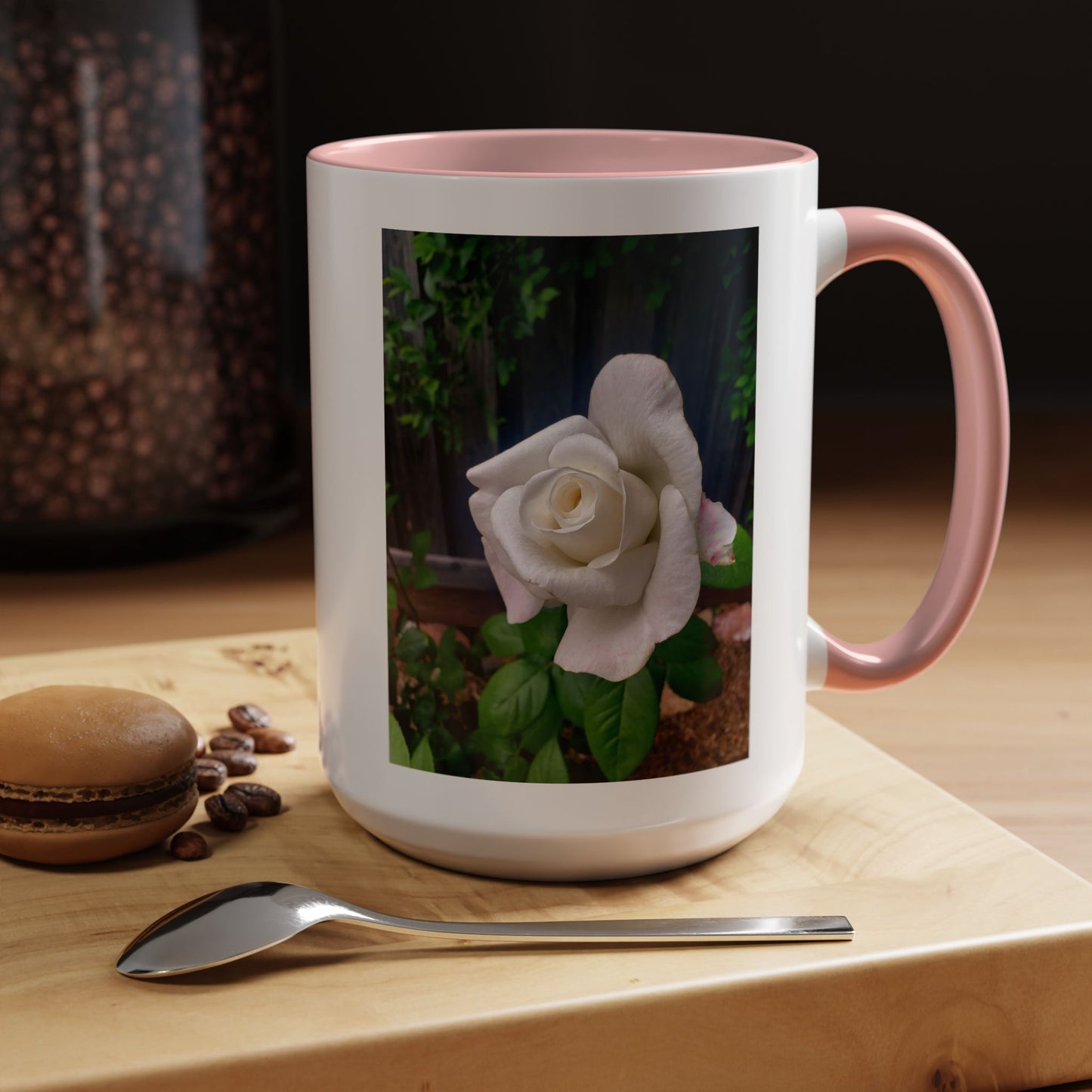 11oz/15oz Garden Themed White Sugar Moon Hybrid Tea Roses Coffee Mug