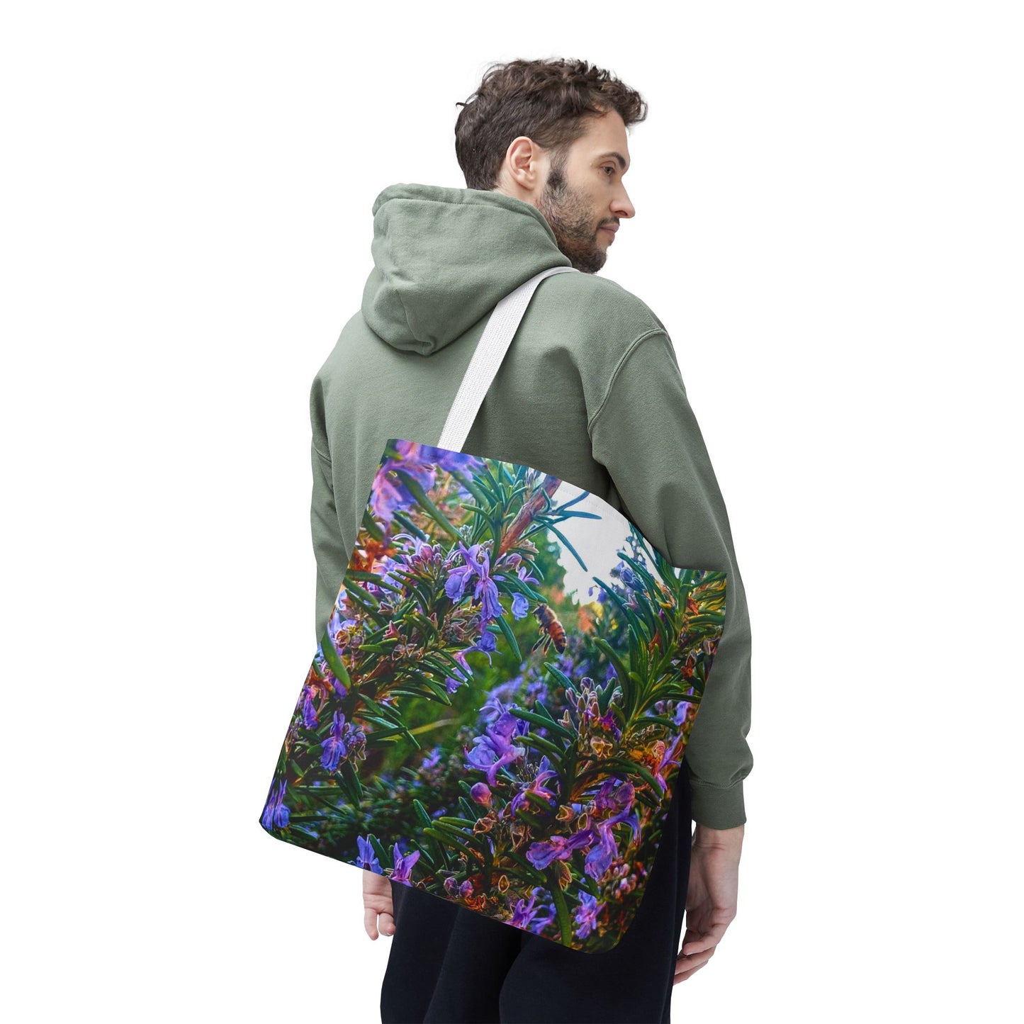Garden Themed Bee and Rosemary Tote Bag