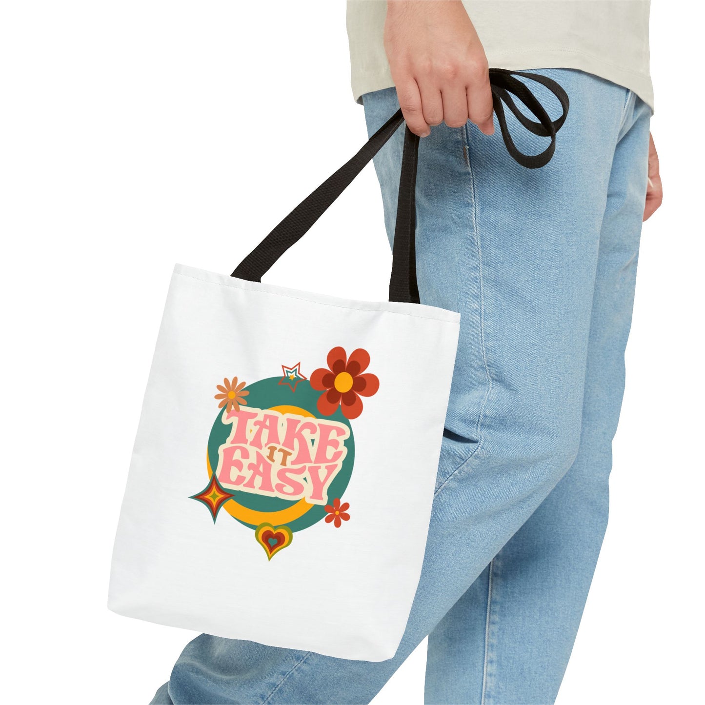 Unisex Retro Vibes Take It Easy Reusable Grocery Tote Bag