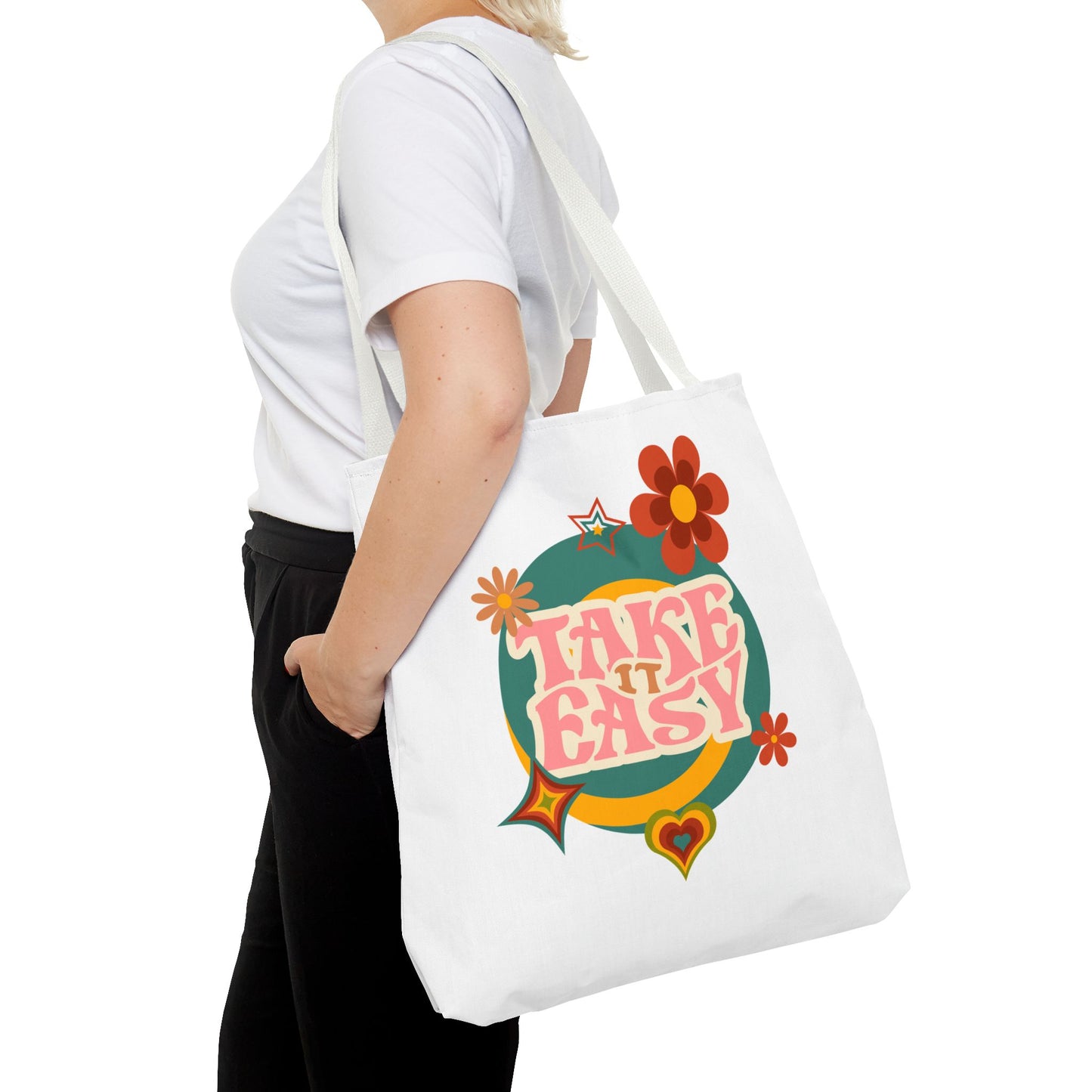 Unisex Retro Vibes Take It Easy Reusable Grocery Tote Bag